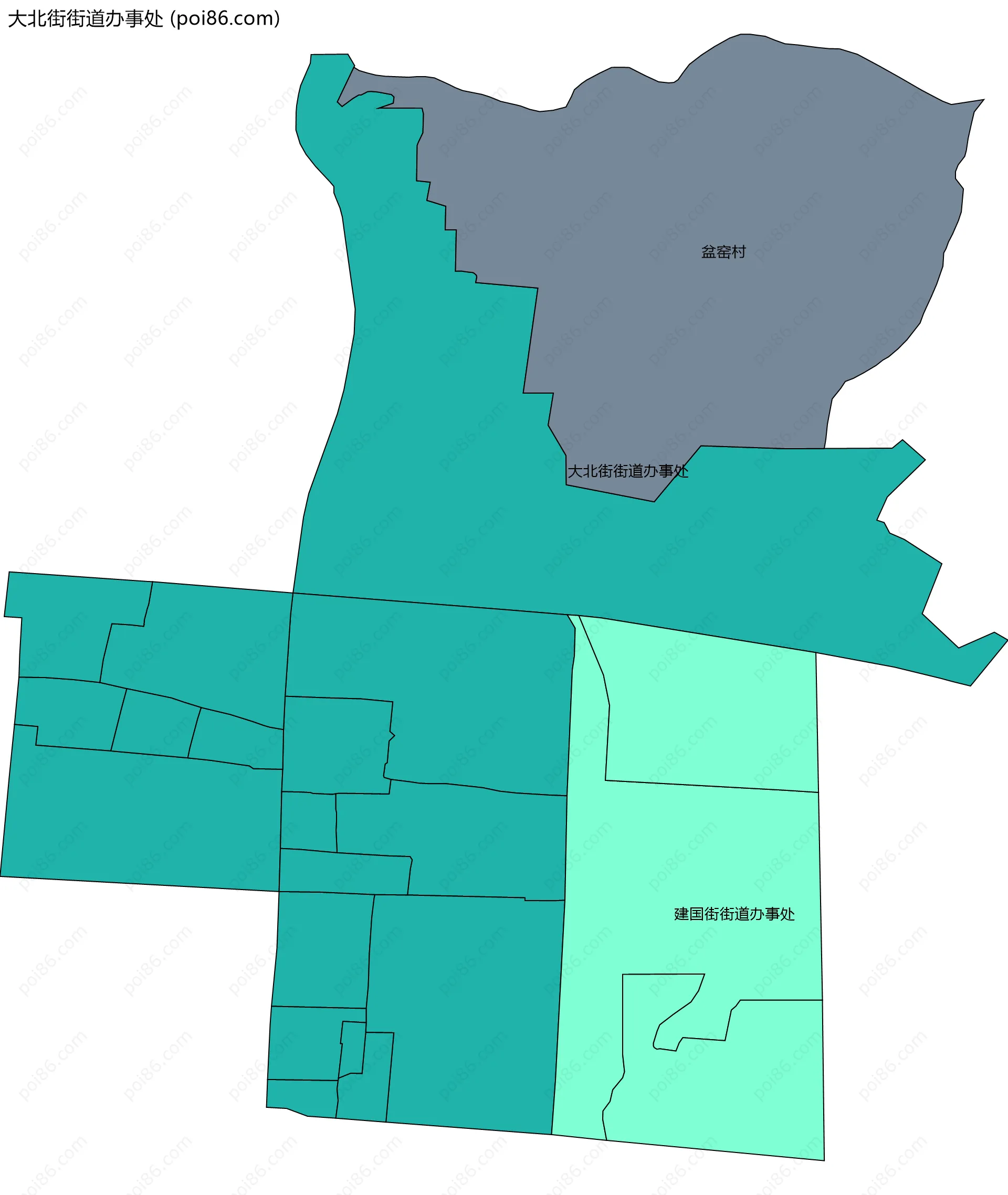 大北街街道办事处边界地图(五级行政区划)