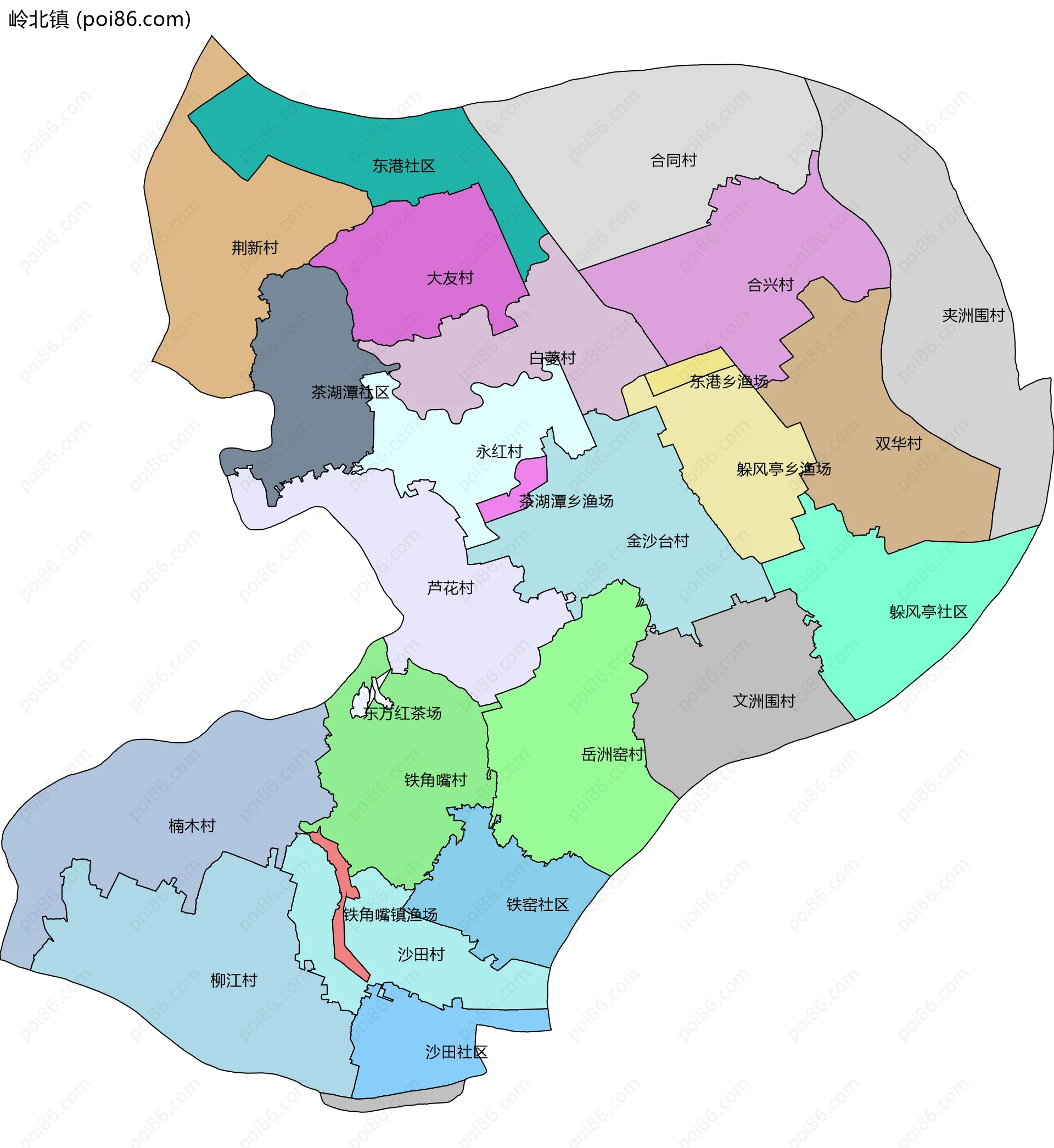 岭北镇边界地图(五级行政区划)