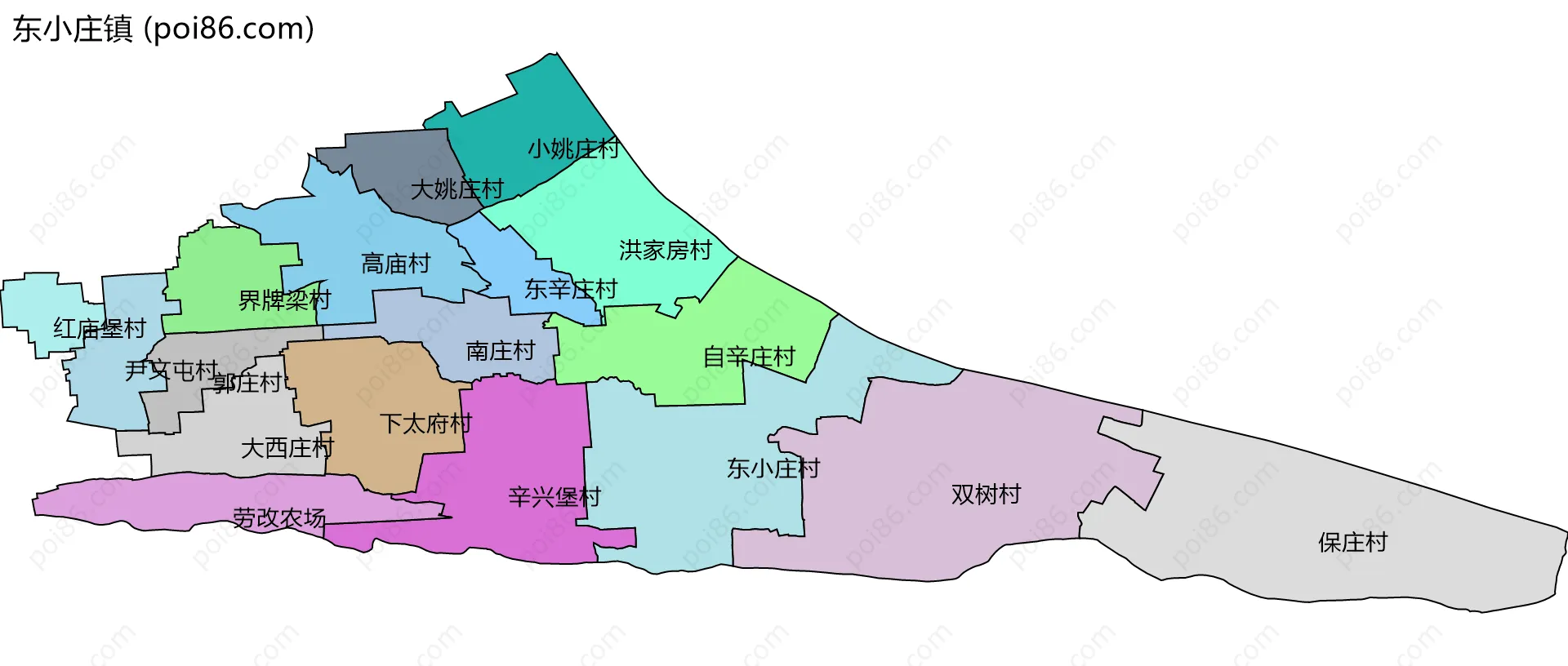 东小庄镇边界地图(五级行政区划)