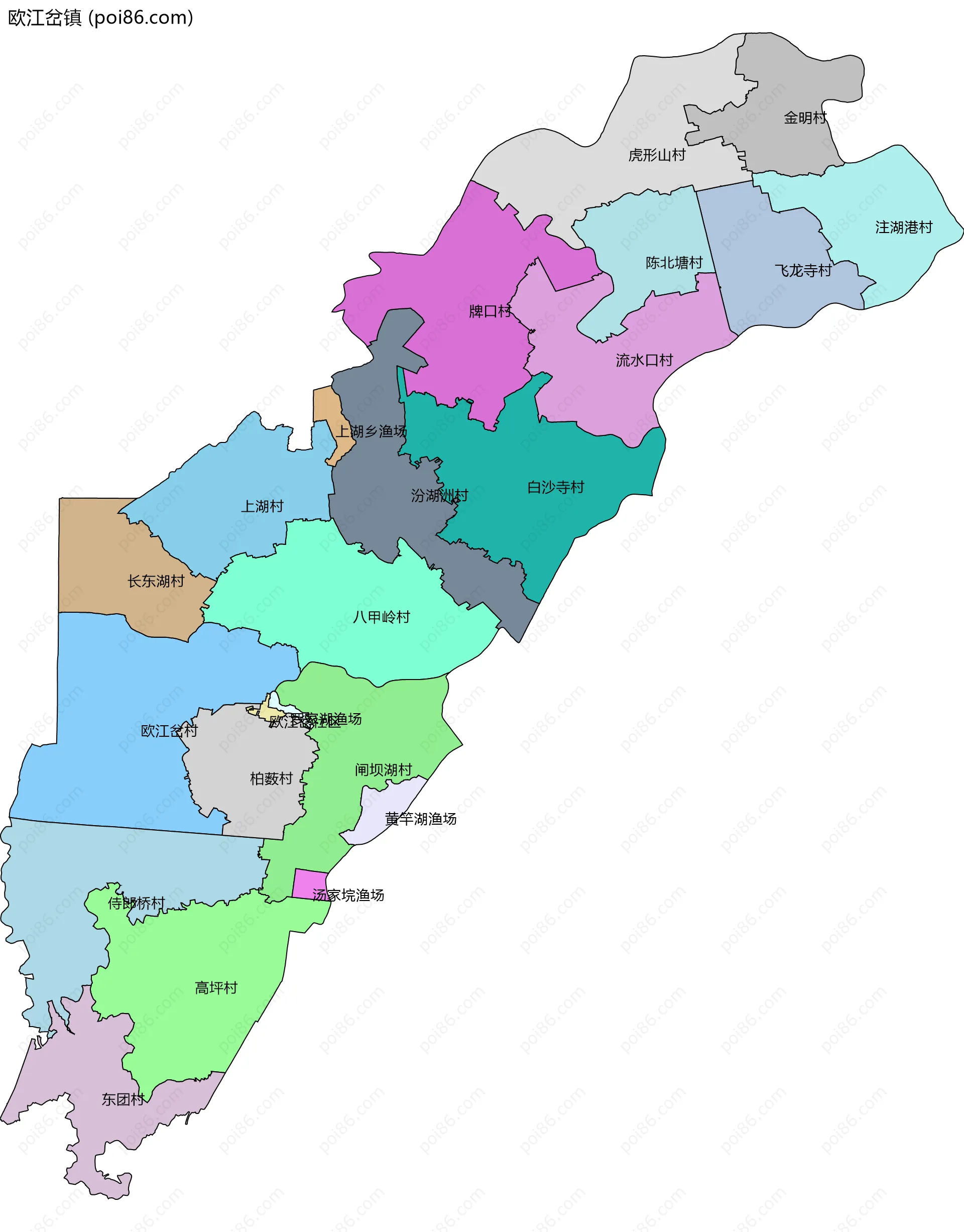 欧江岔镇边界地图(五级行政区划)