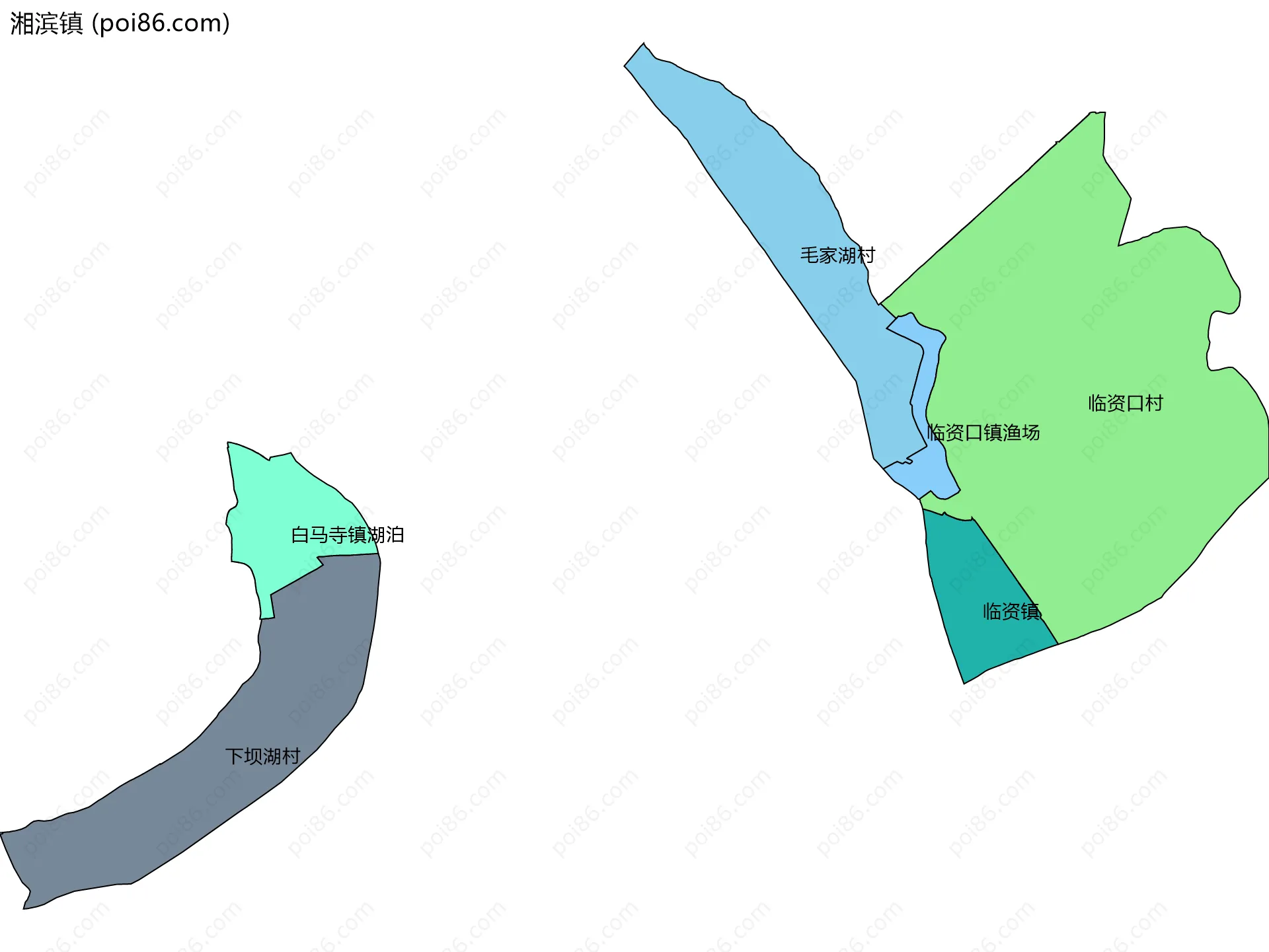 湘滨镇边界地图(五级行政区划)
