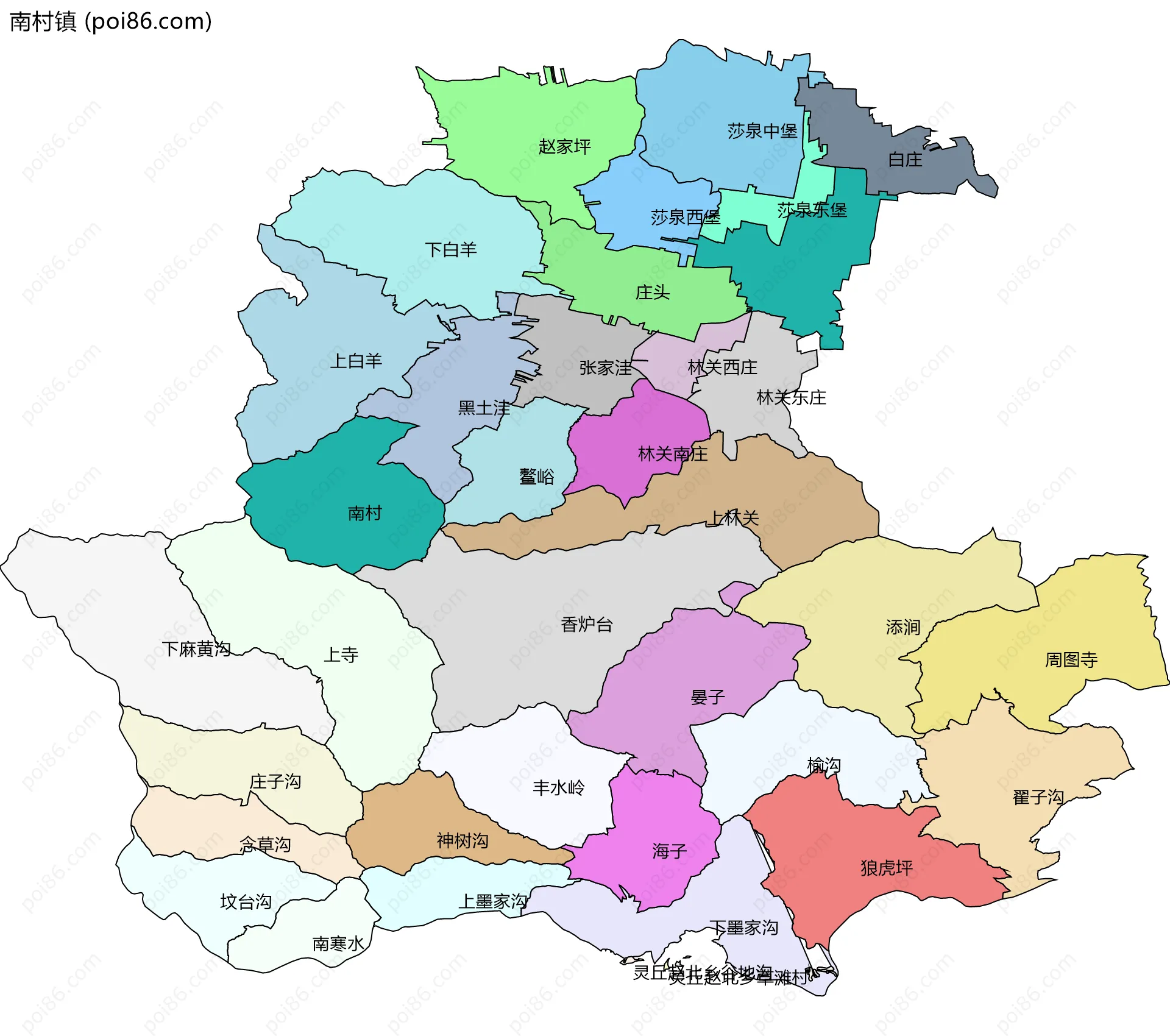 南村镇边界地图(五级行政区划)