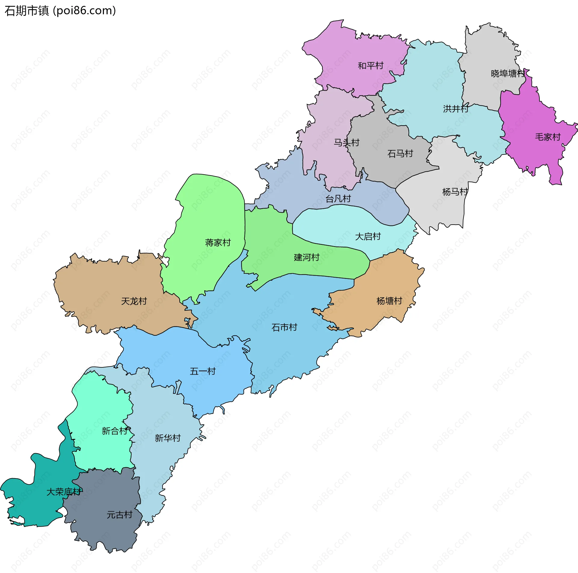 石期市镇边界地图(五级行政区划)