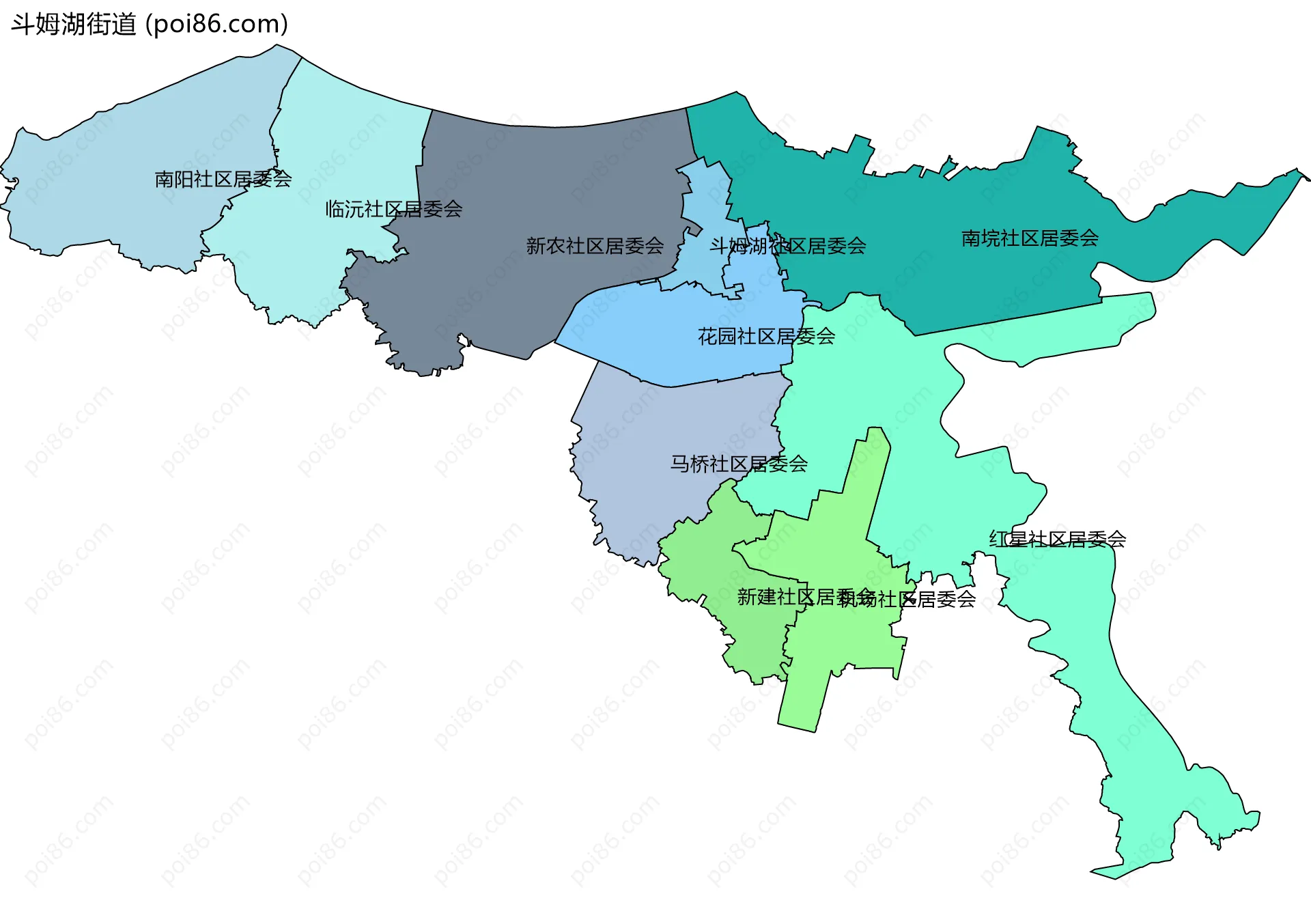 斗姆湖街道边界地图(五级行政区划)