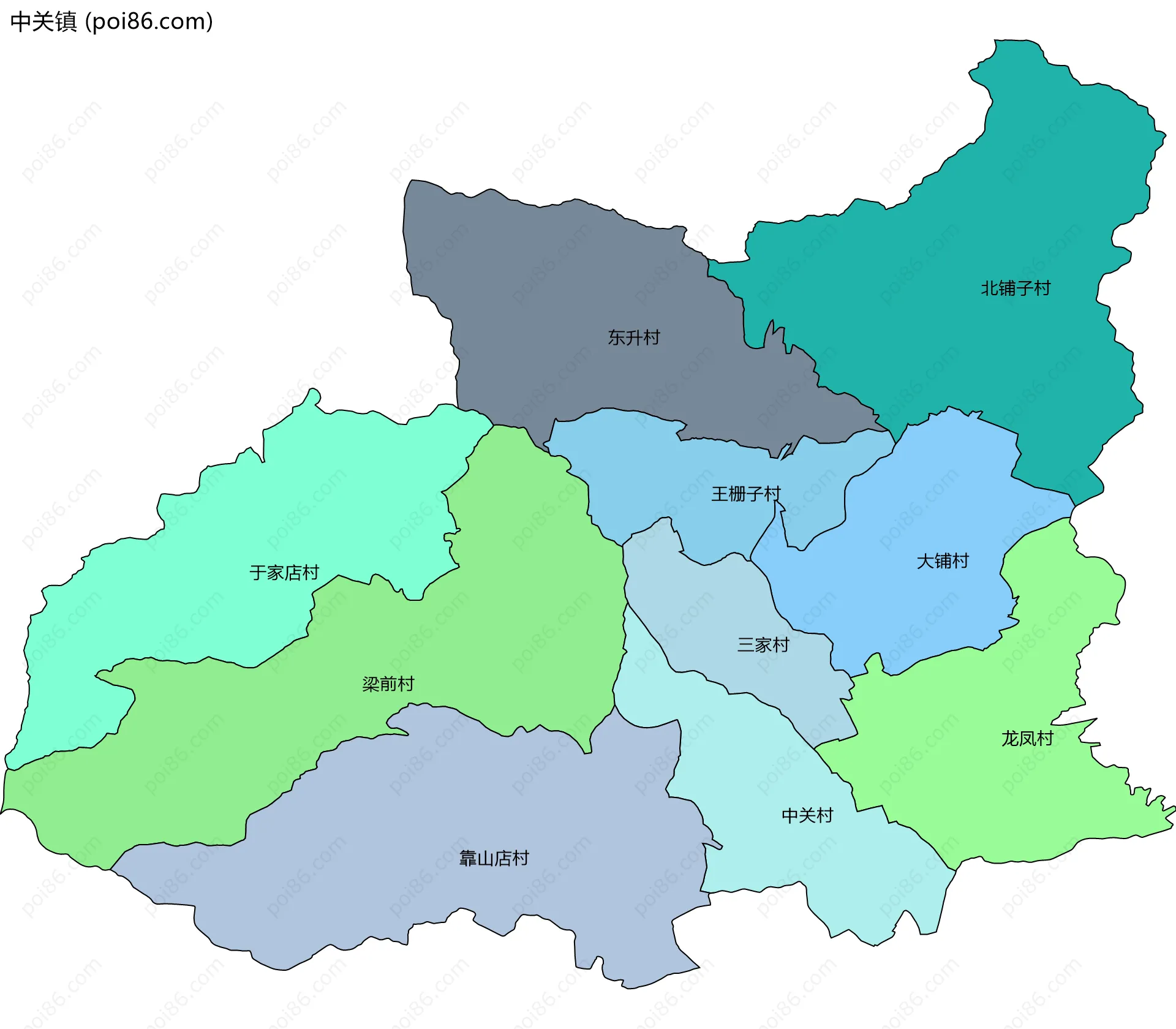 中关镇边界地图(五级行政区划)