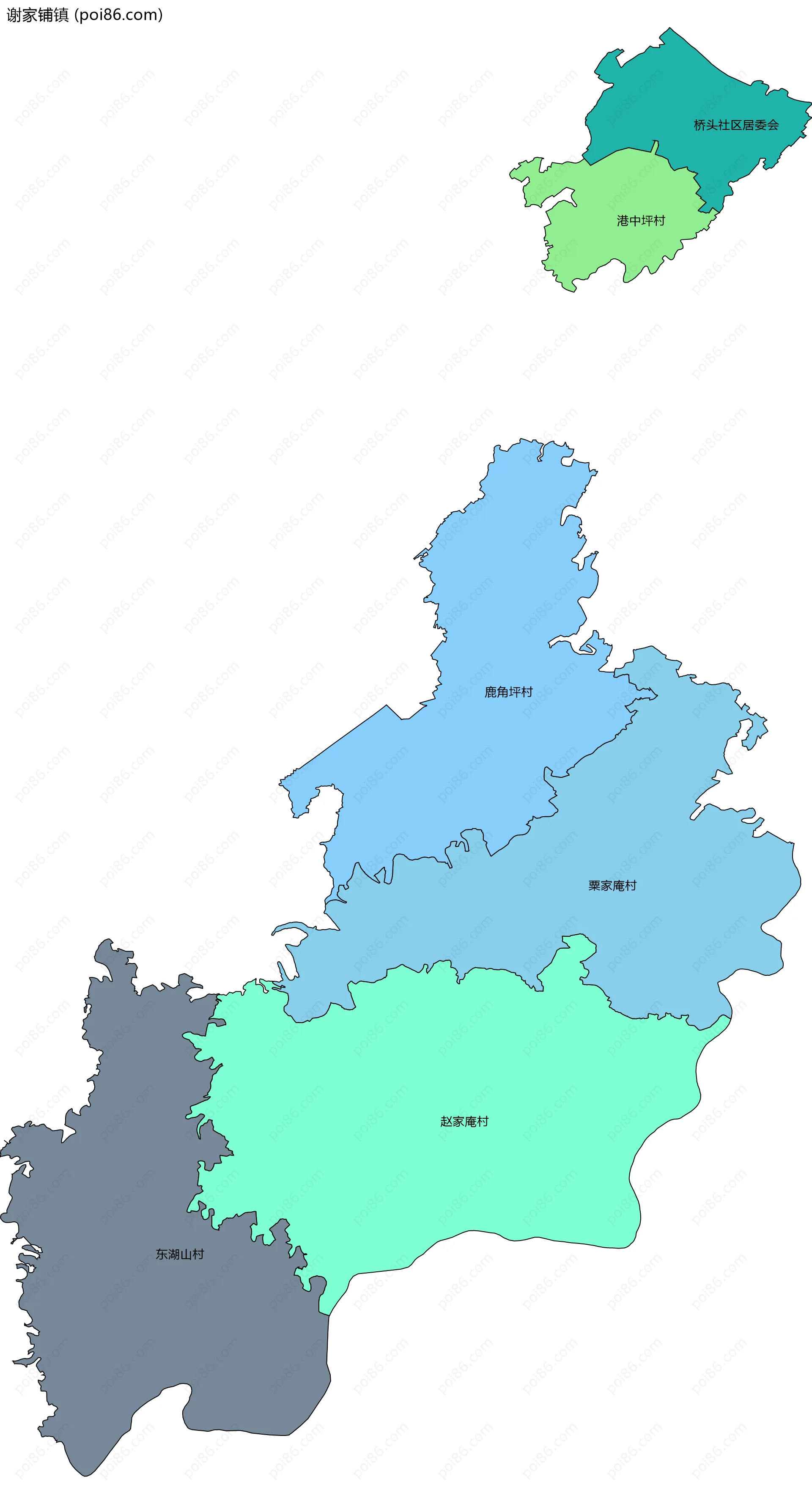 谢家铺镇边界地图(五级行政区划)