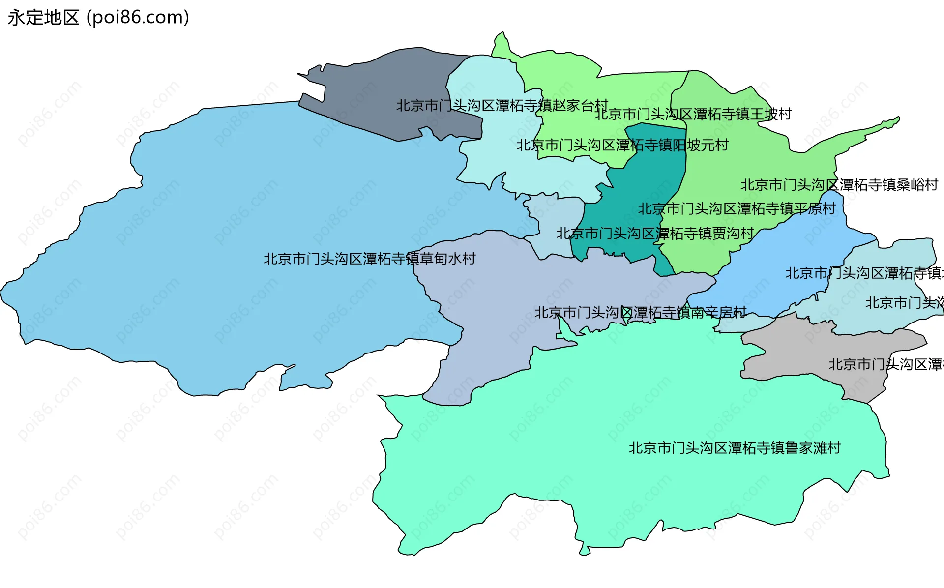 永定地区边界地图(五级行政区划)