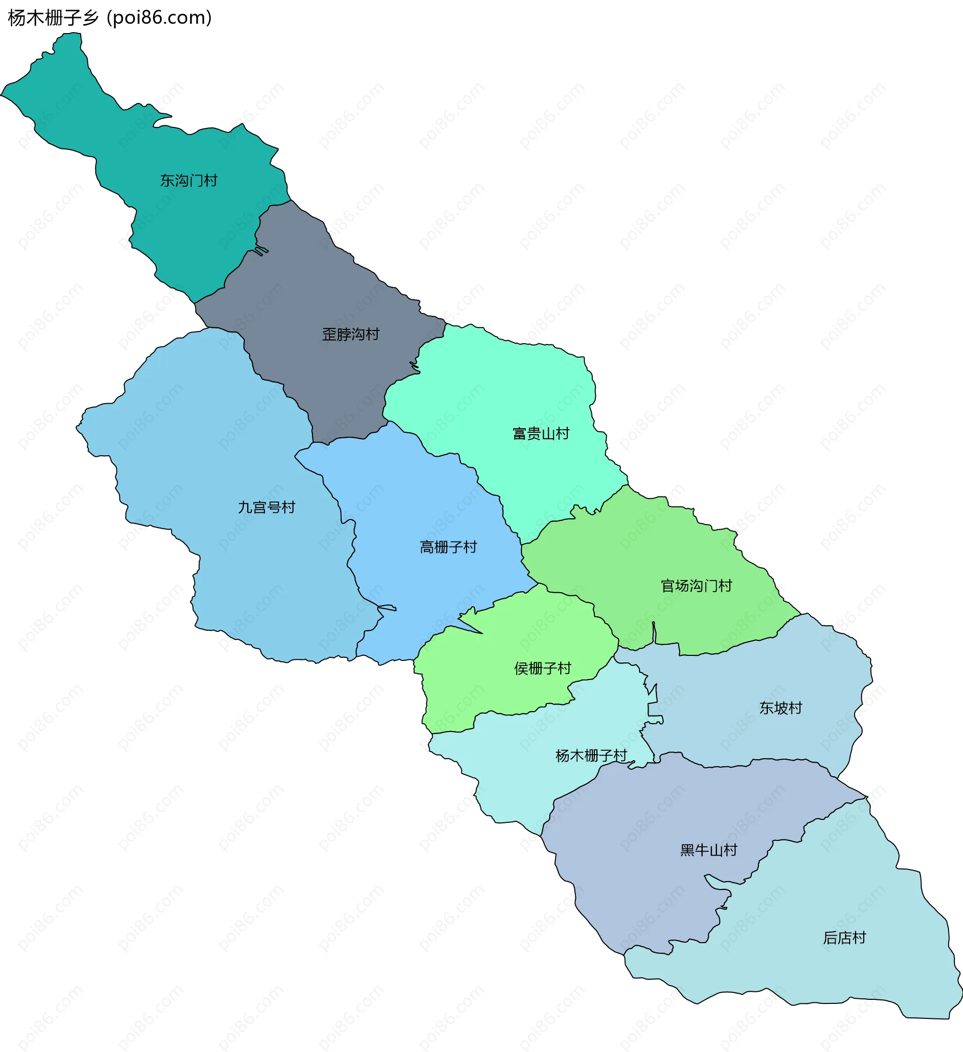 杨木栅子乡边界地图(五级行政区划)