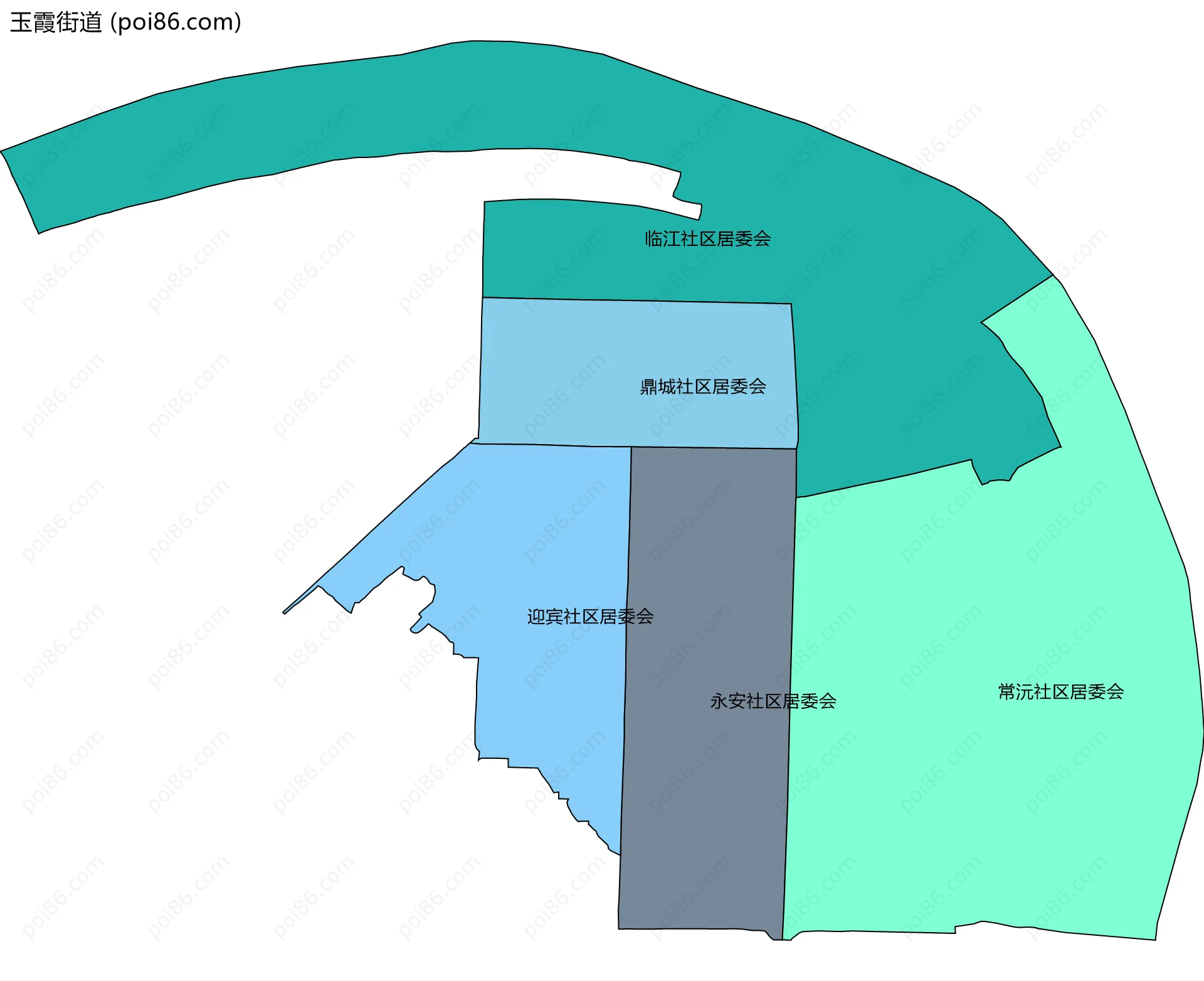 玉霞街道边界地图(五级行政区划)