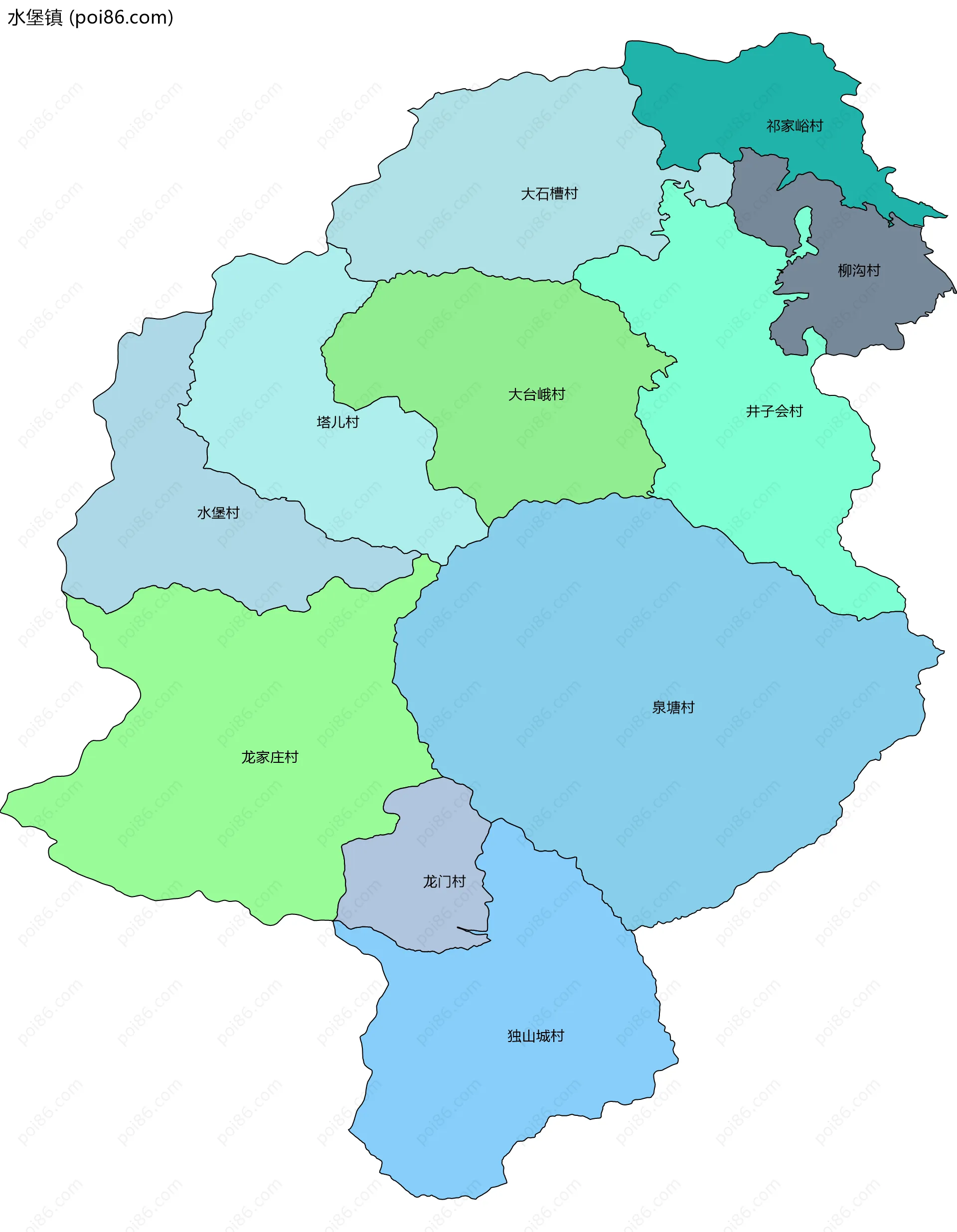 水堡镇边界地图(五级行政区划)