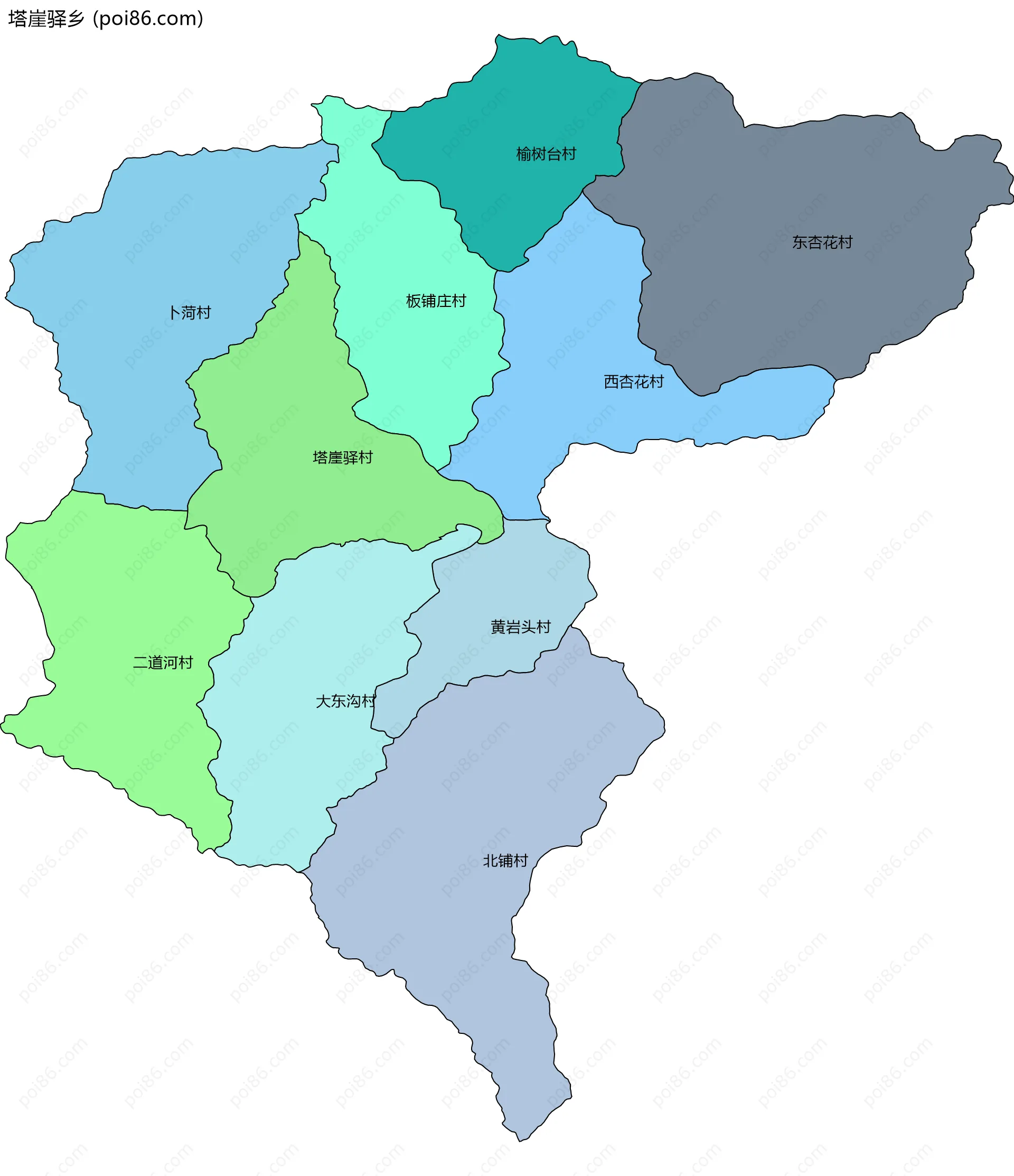 塔崖驿乡边界地图(五级行政区划)