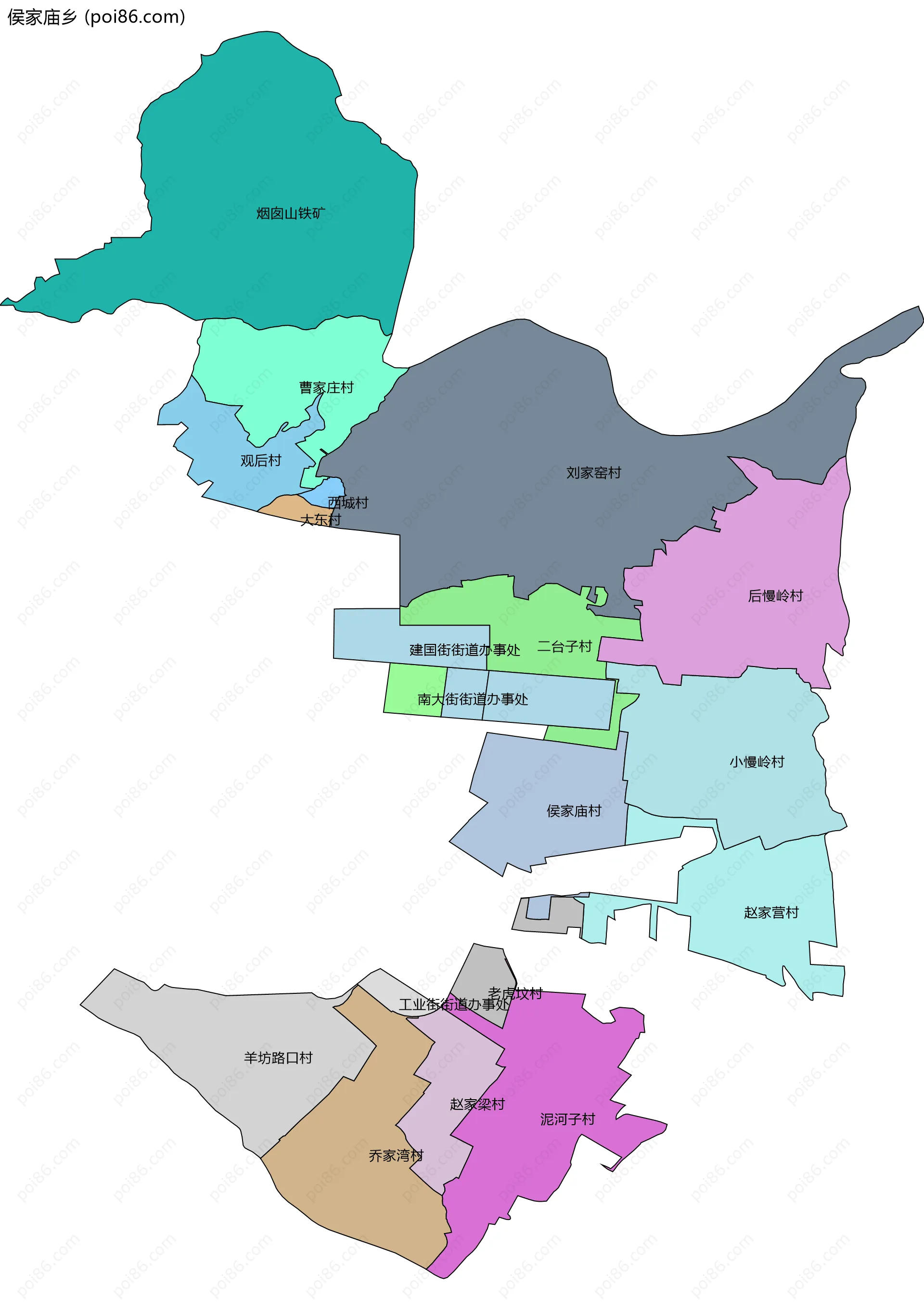 侯家庙乡边界地图(五级行政区划)