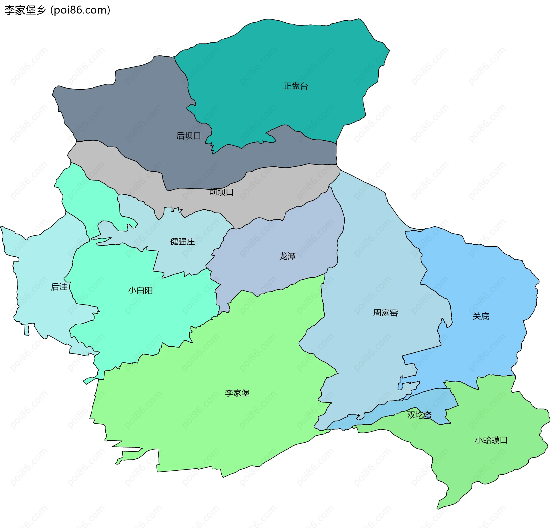 李家堡乡边界地图(五级行政区划)
