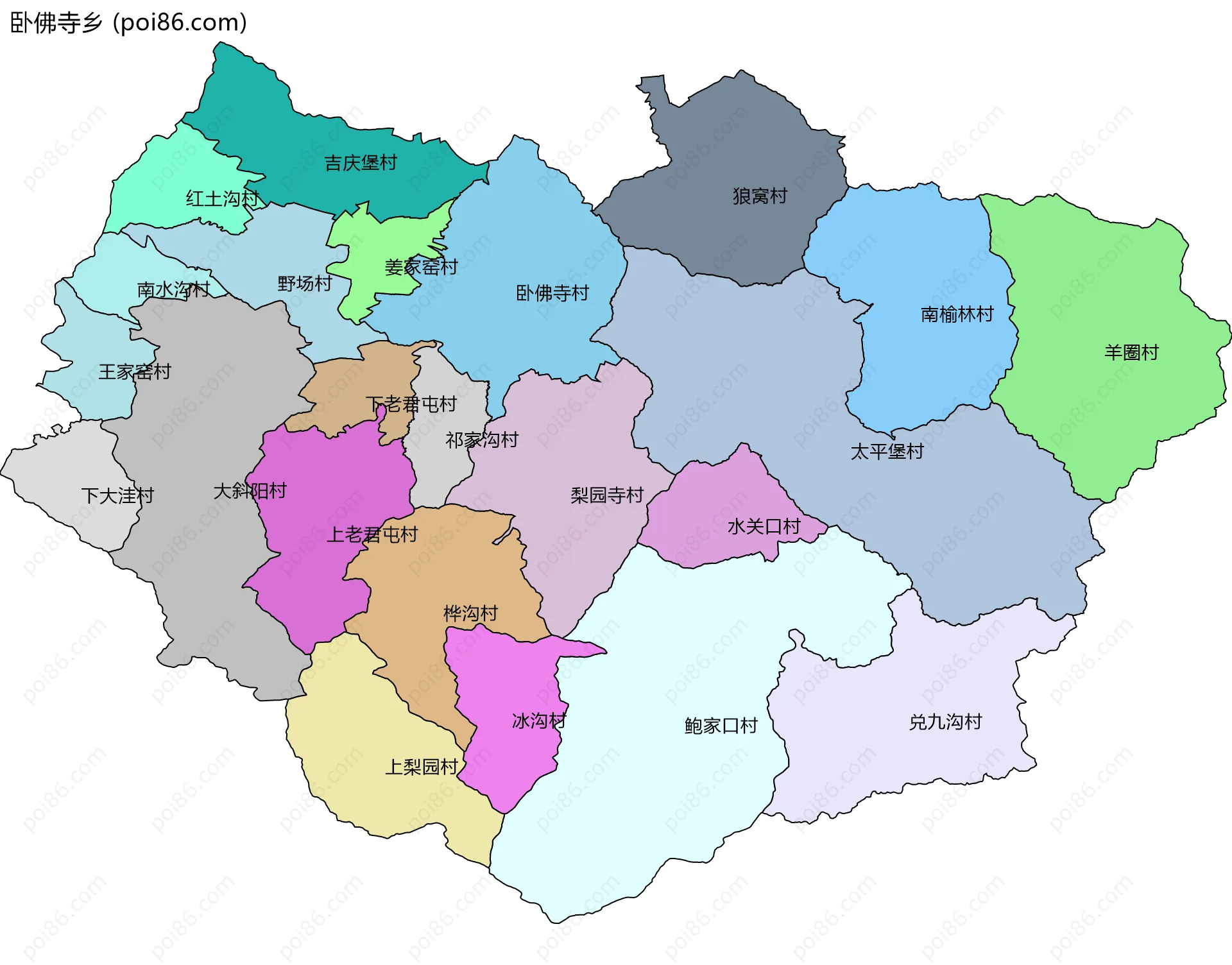 卧佛寺乡边界地图(五级行政区划)