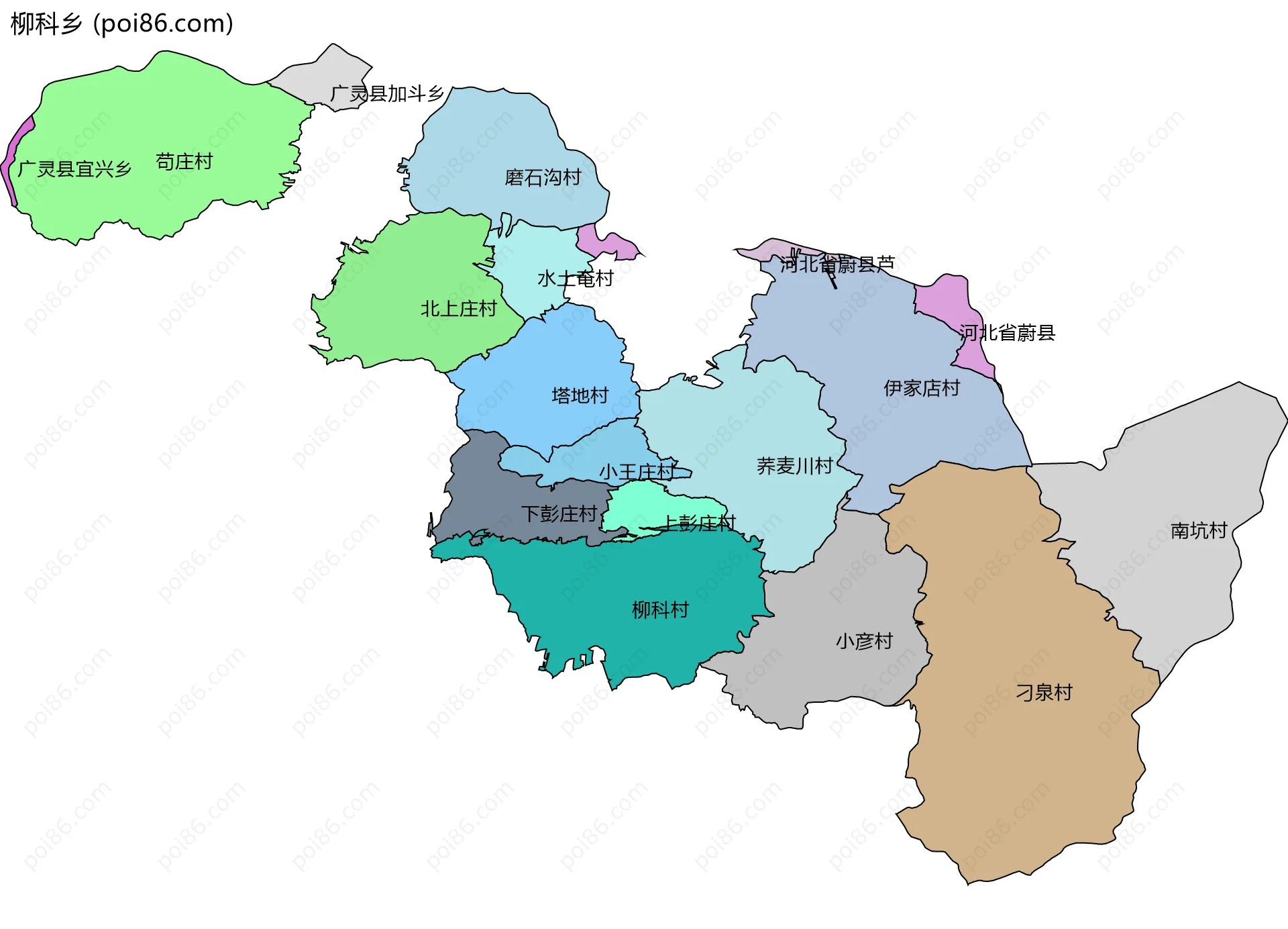 柳科乡边界地图(五级行政区划)