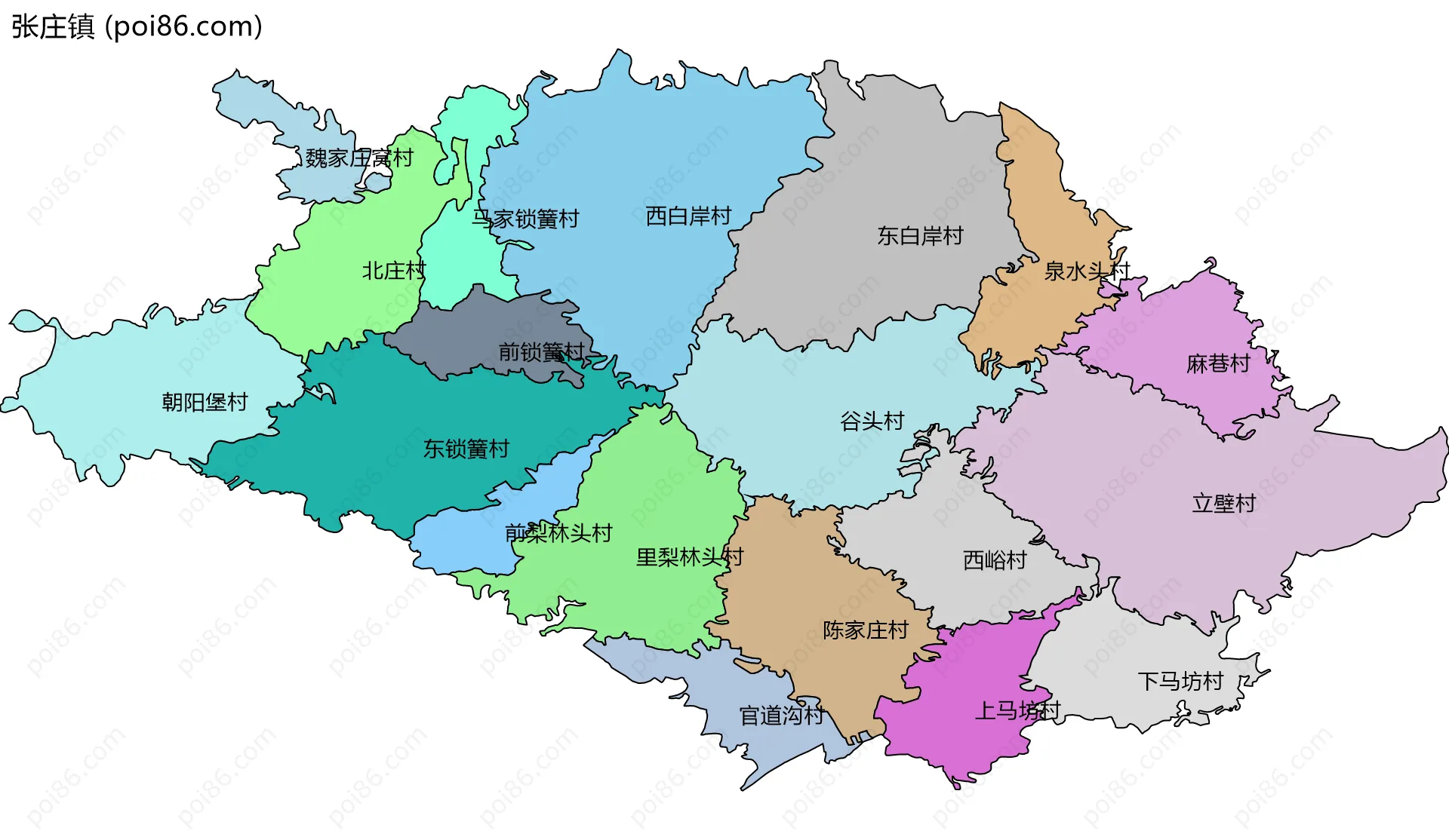 张庄镇边界地图(五级行政区划)