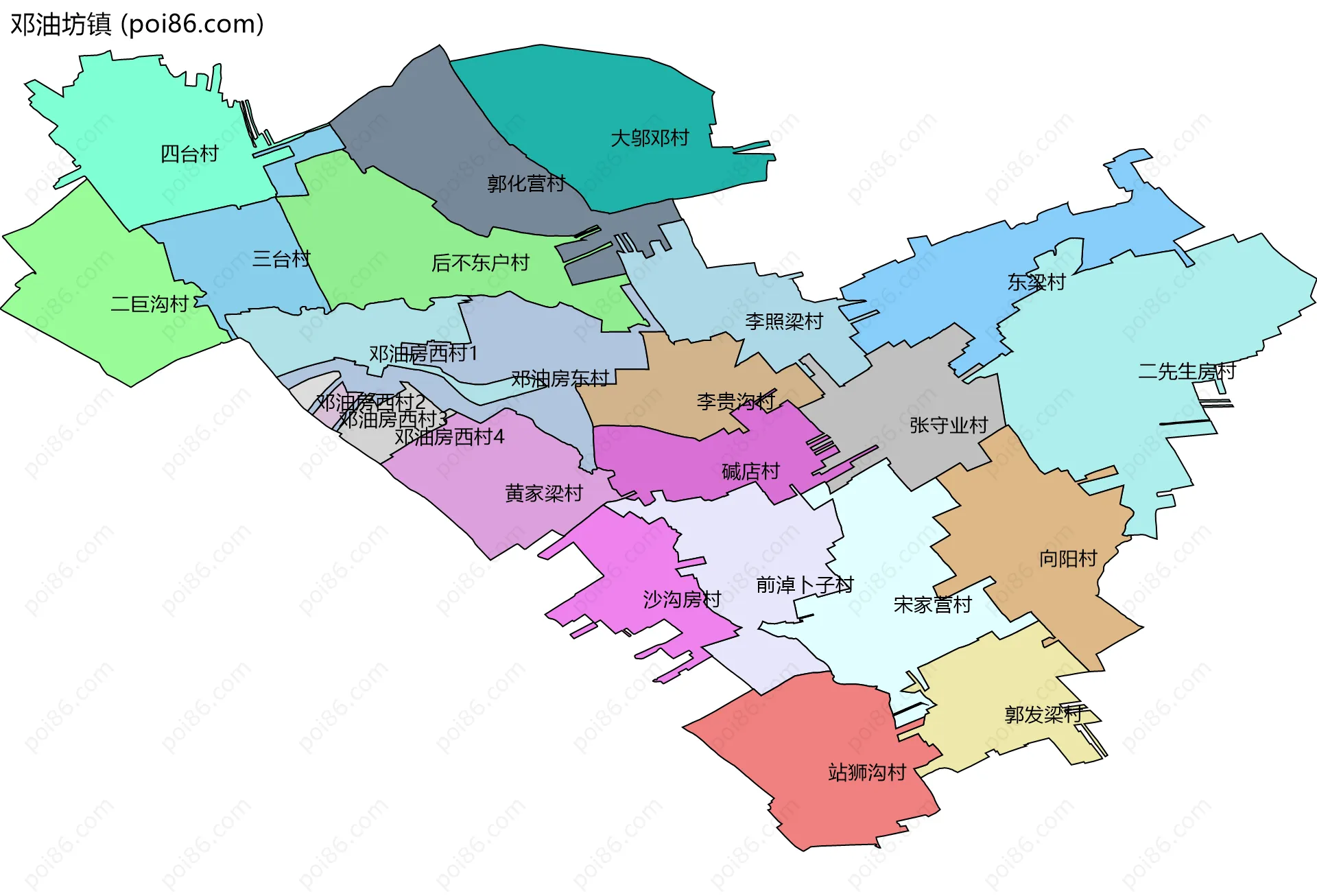 邓油坊镇边界地图(五级行政区划)