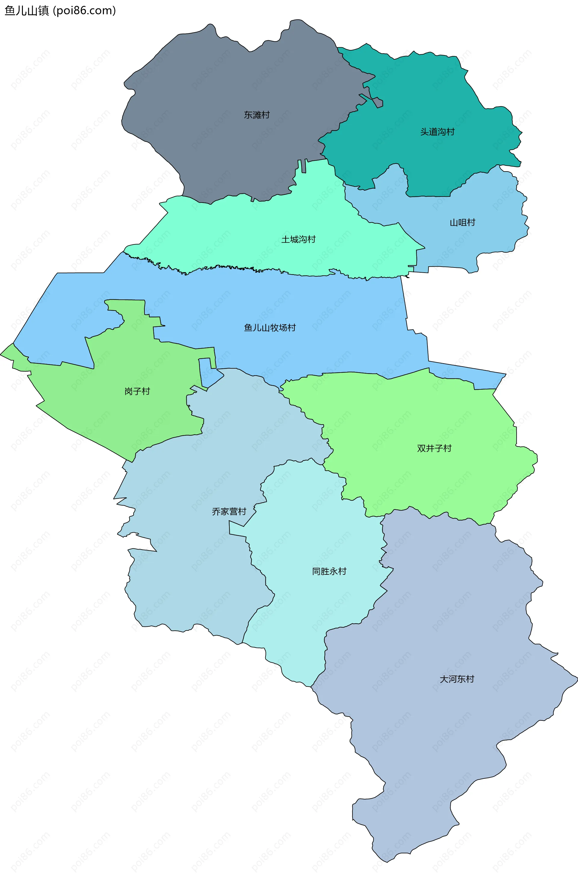 鱼儿山镇边界地图(五级行政区划)