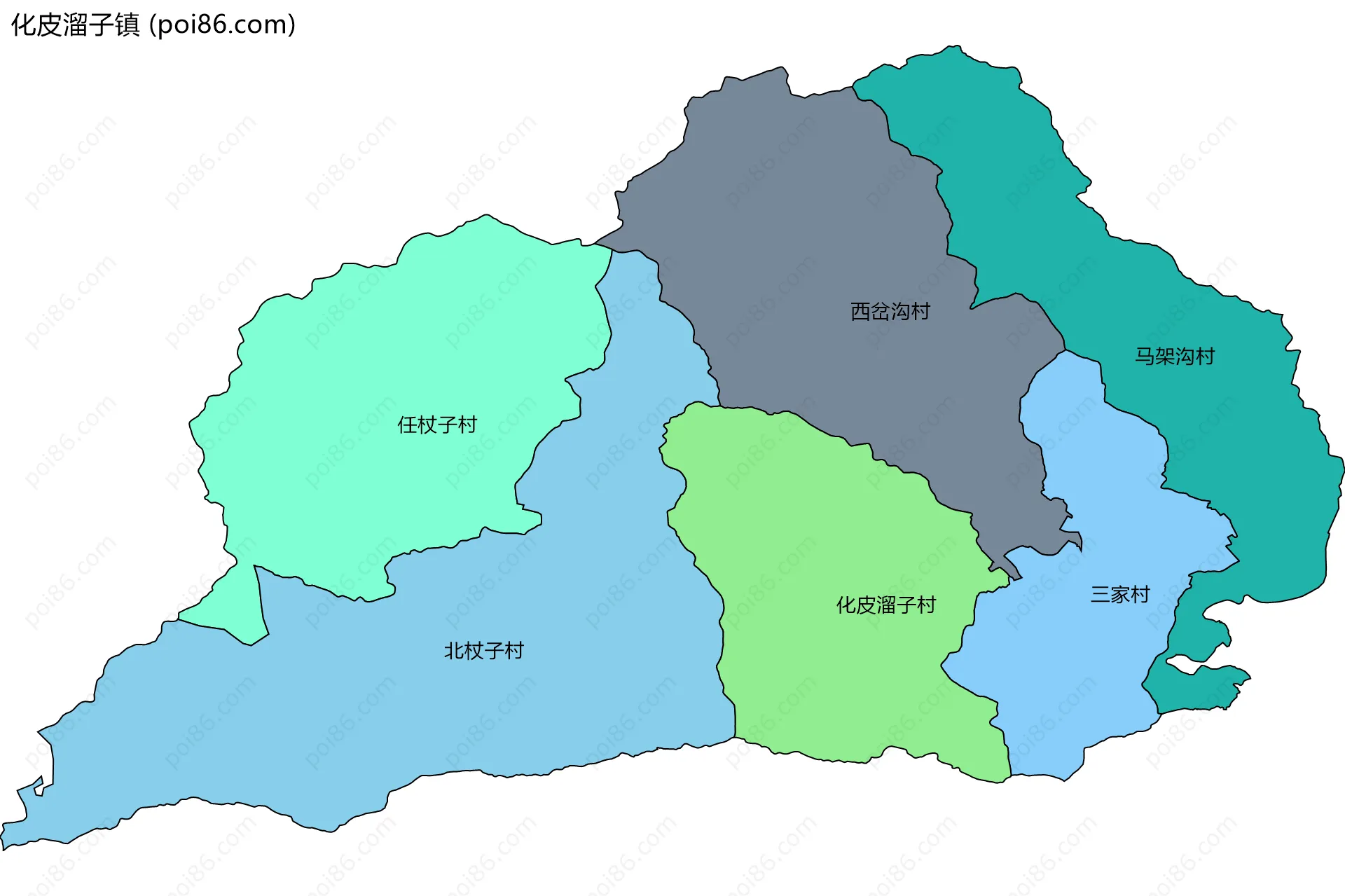 化皮溜子镇边界地图(五级行政区划)