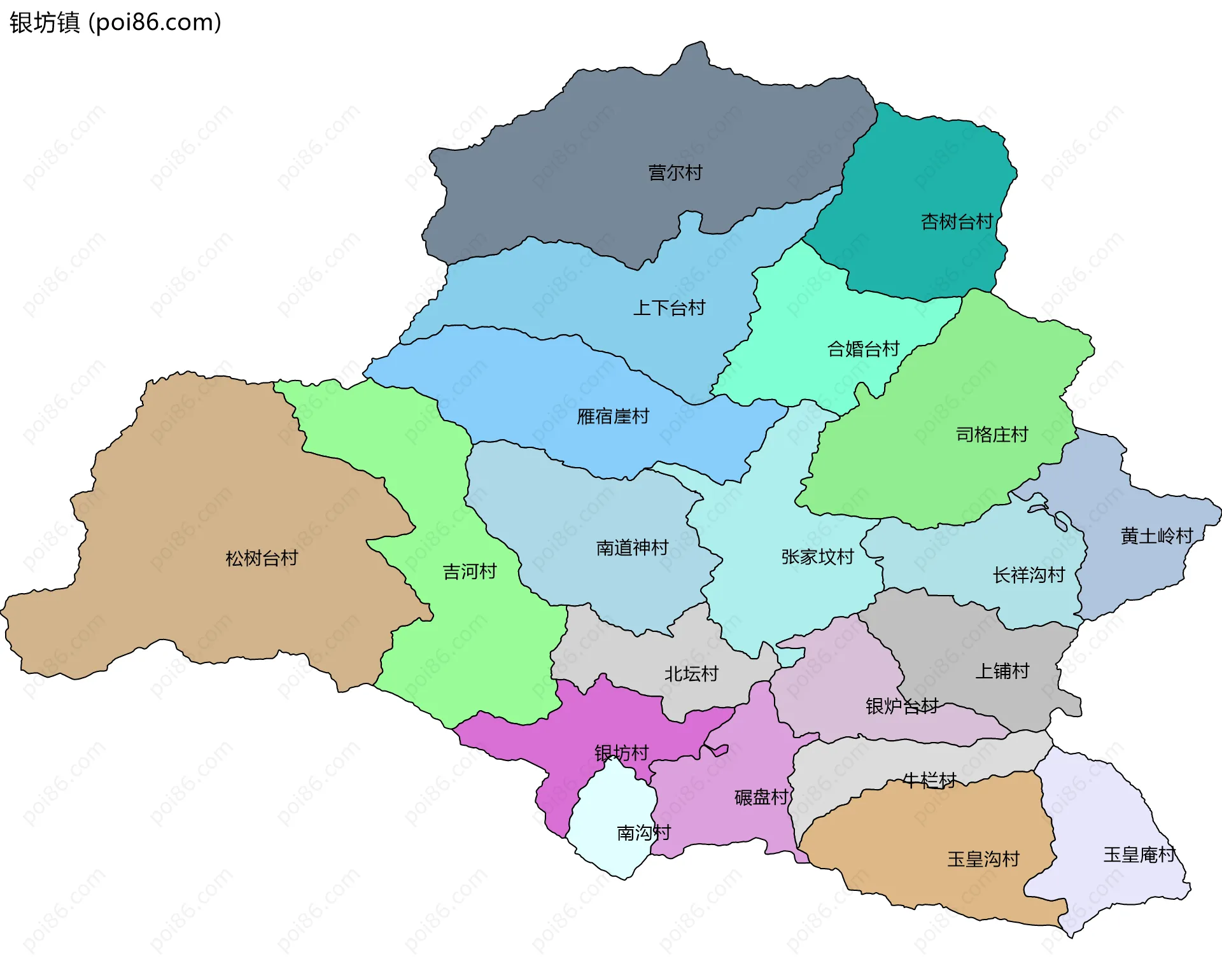 银坊镇边界地图(五级行政区划)