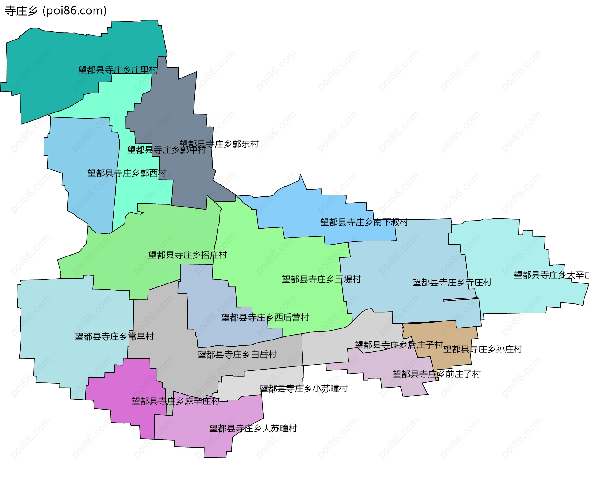 寺庄乡边界地图(五级行政区划)