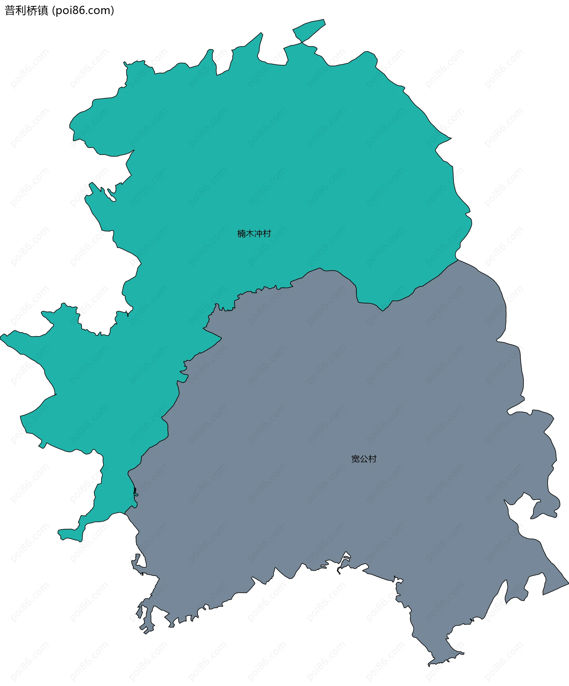 普利桥镇边界地图(五级行政区划)