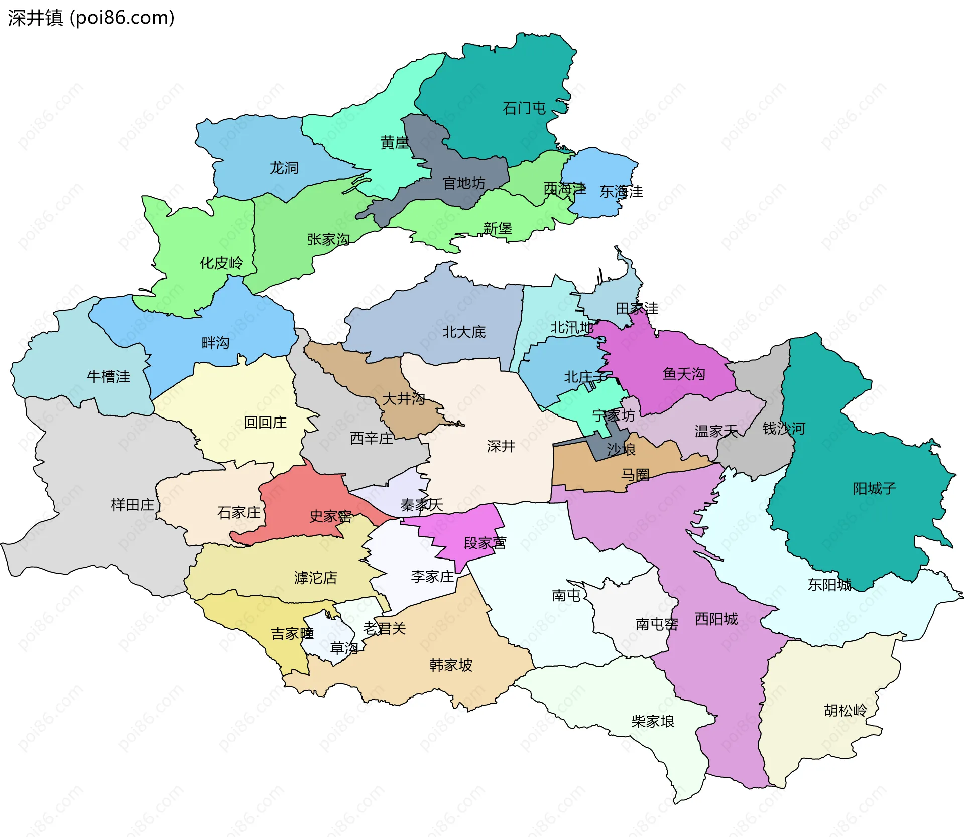 深井镇边界地图(五级行政区划)