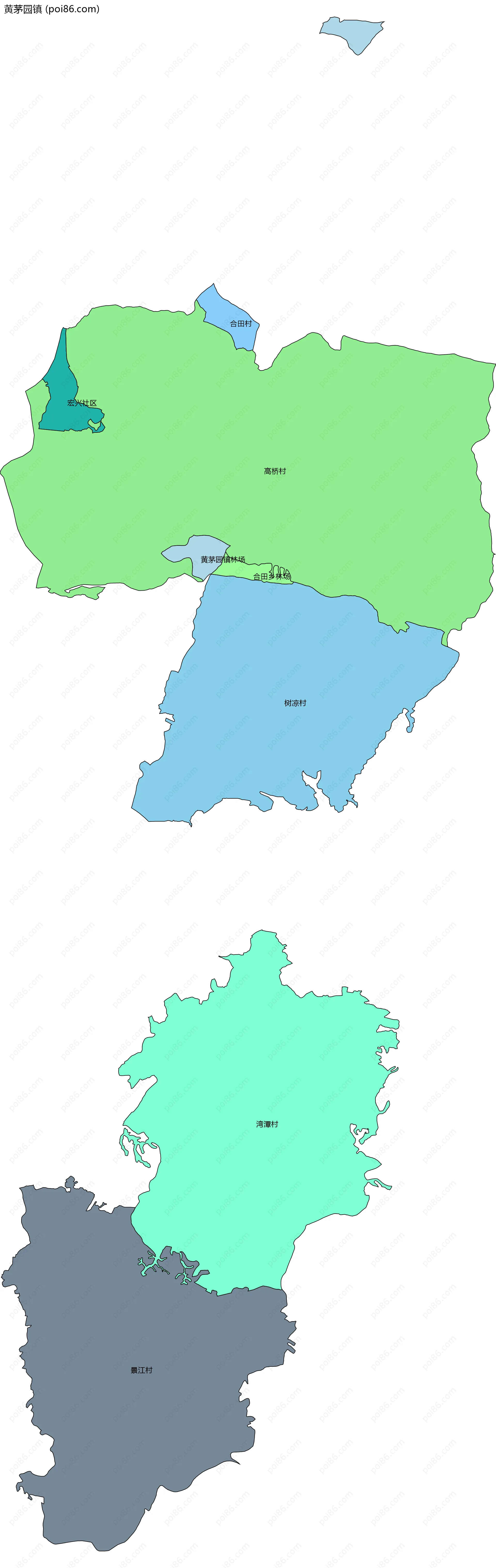 黄茅园镇边界地图(五级行政区划)