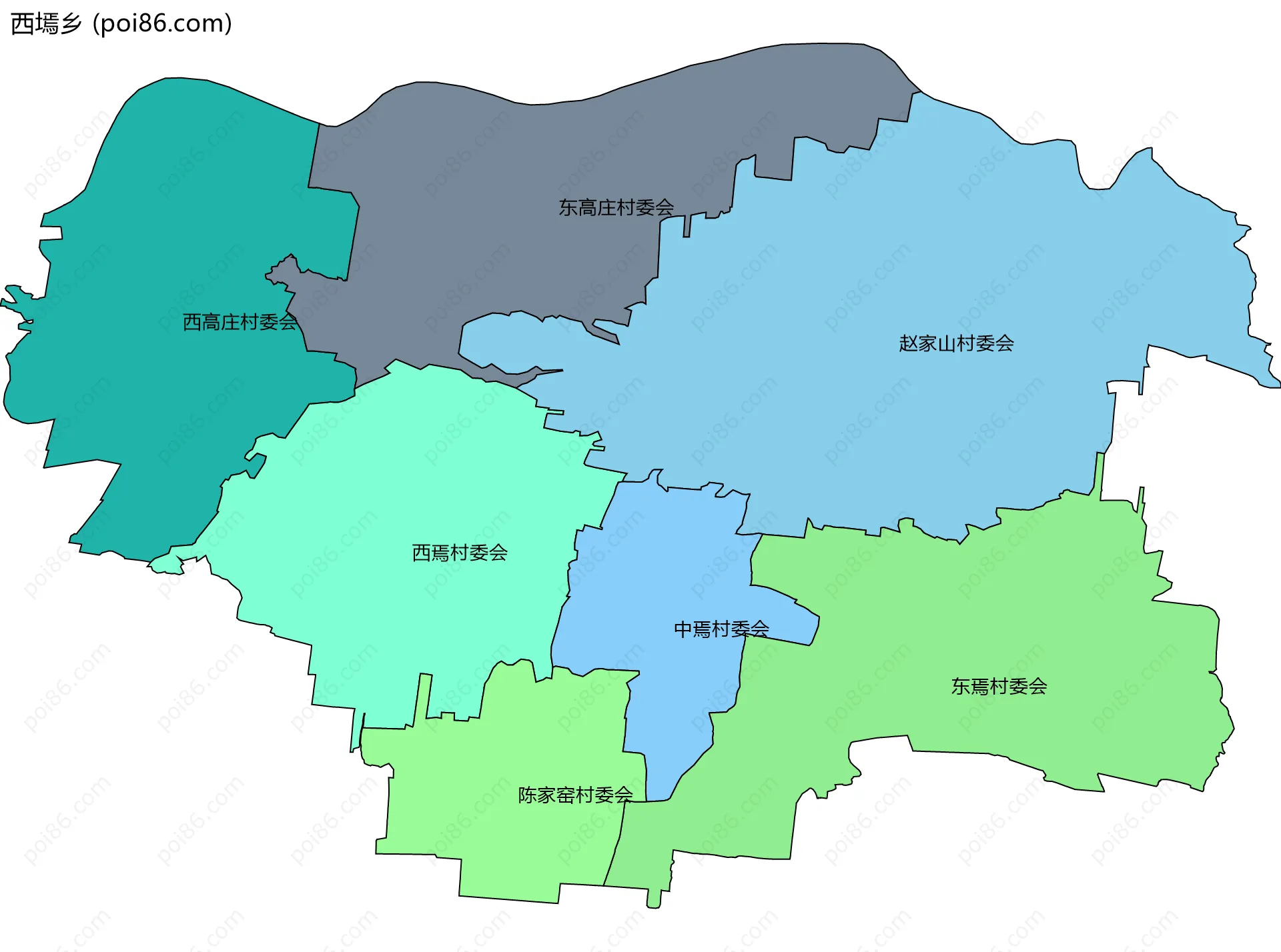 西墕乡边界地图(五级行政区划)