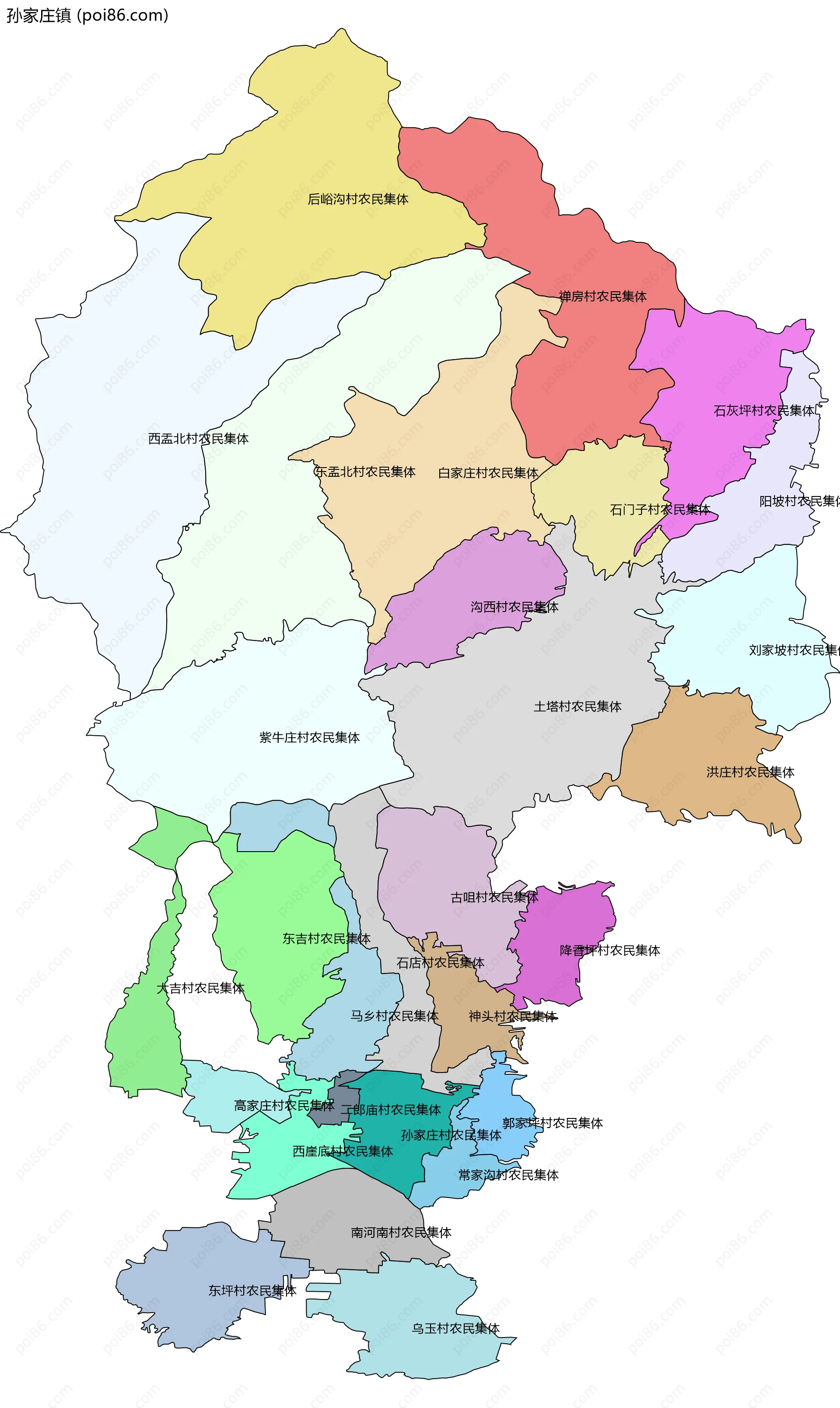 孙家庄镇边界地图(五级行政区划)