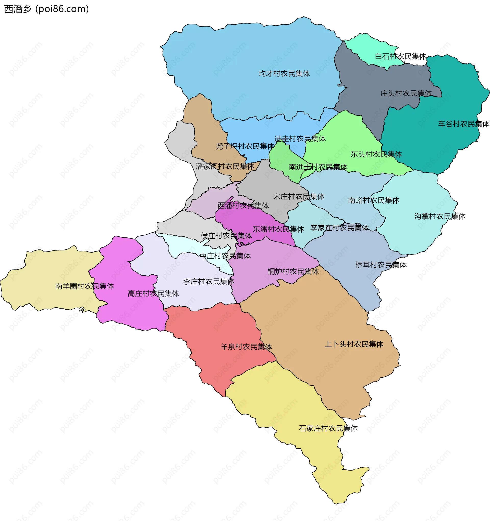 西潘乡边界地图(五级行政区划)