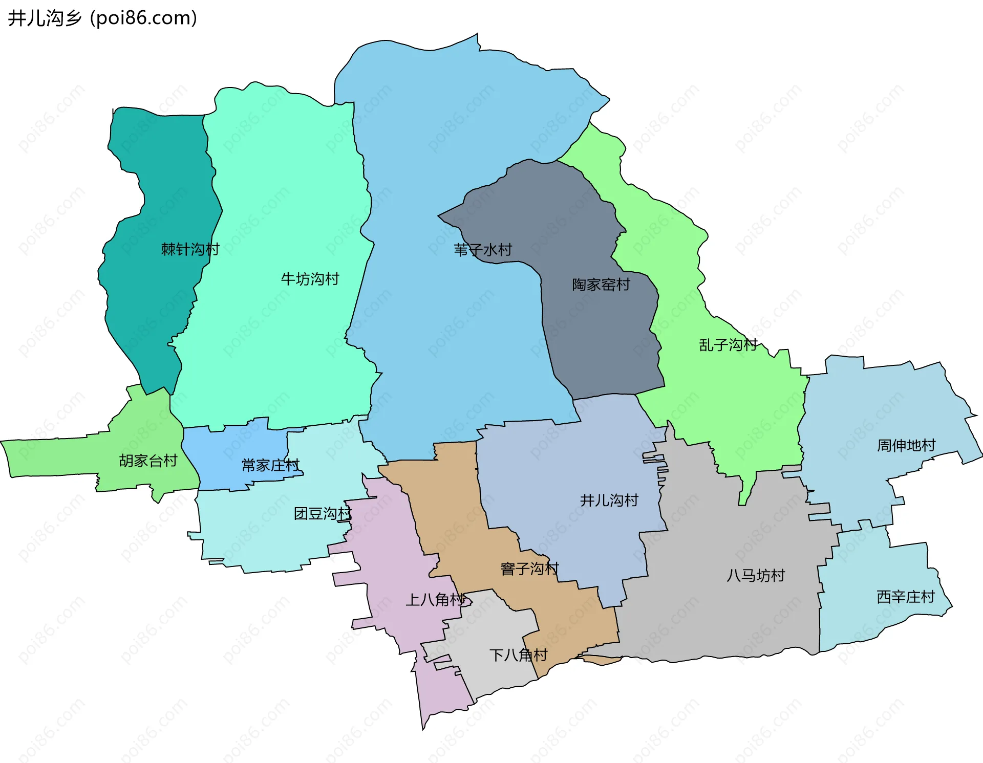 井儿沟乡边界地图(五级行政区划)