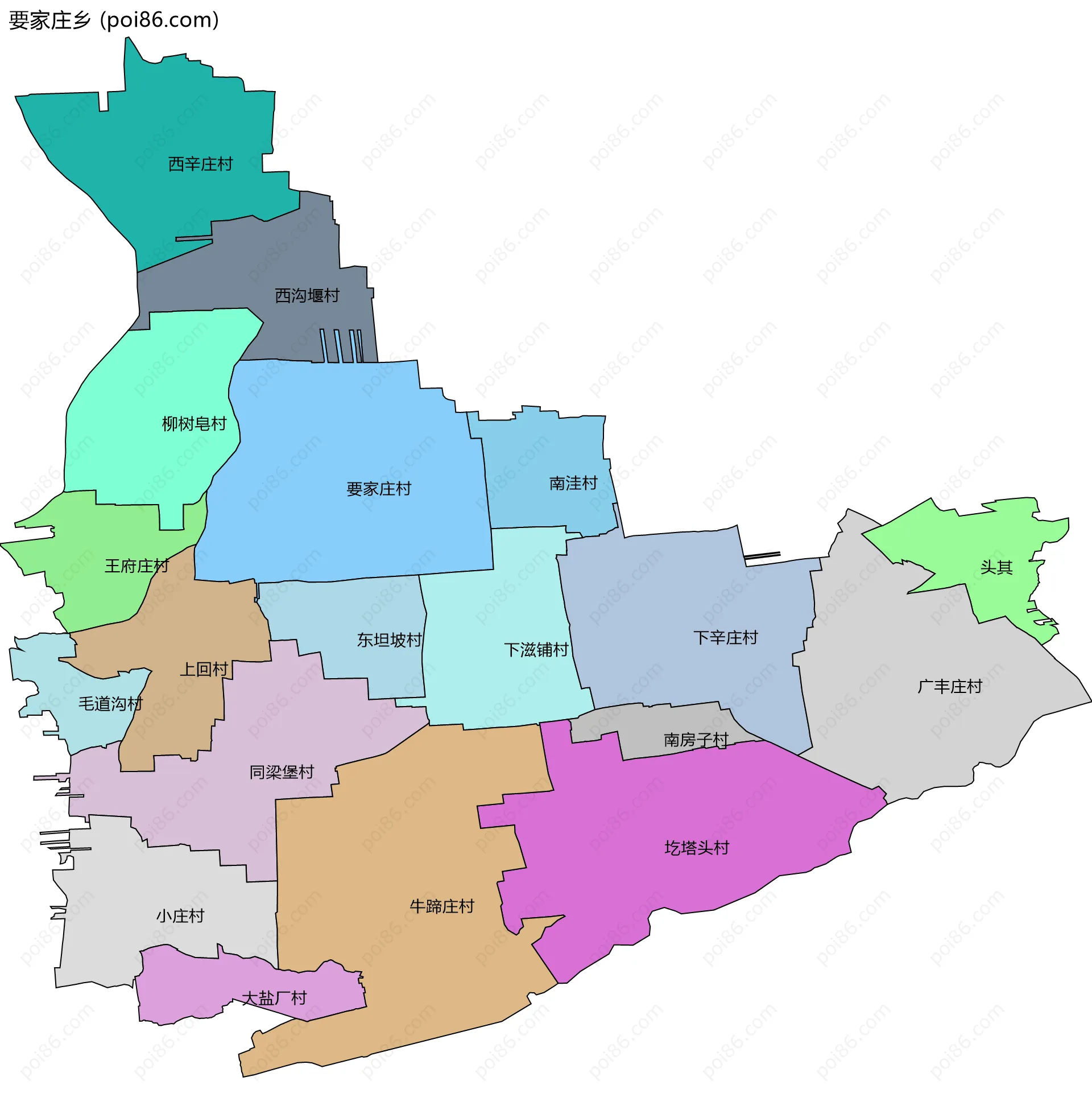 要家庄乡边界地图(五级行政区划)