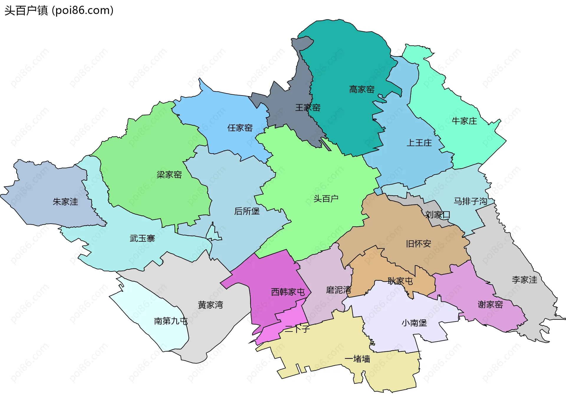 头百户镇边界地图(五级行政区划)