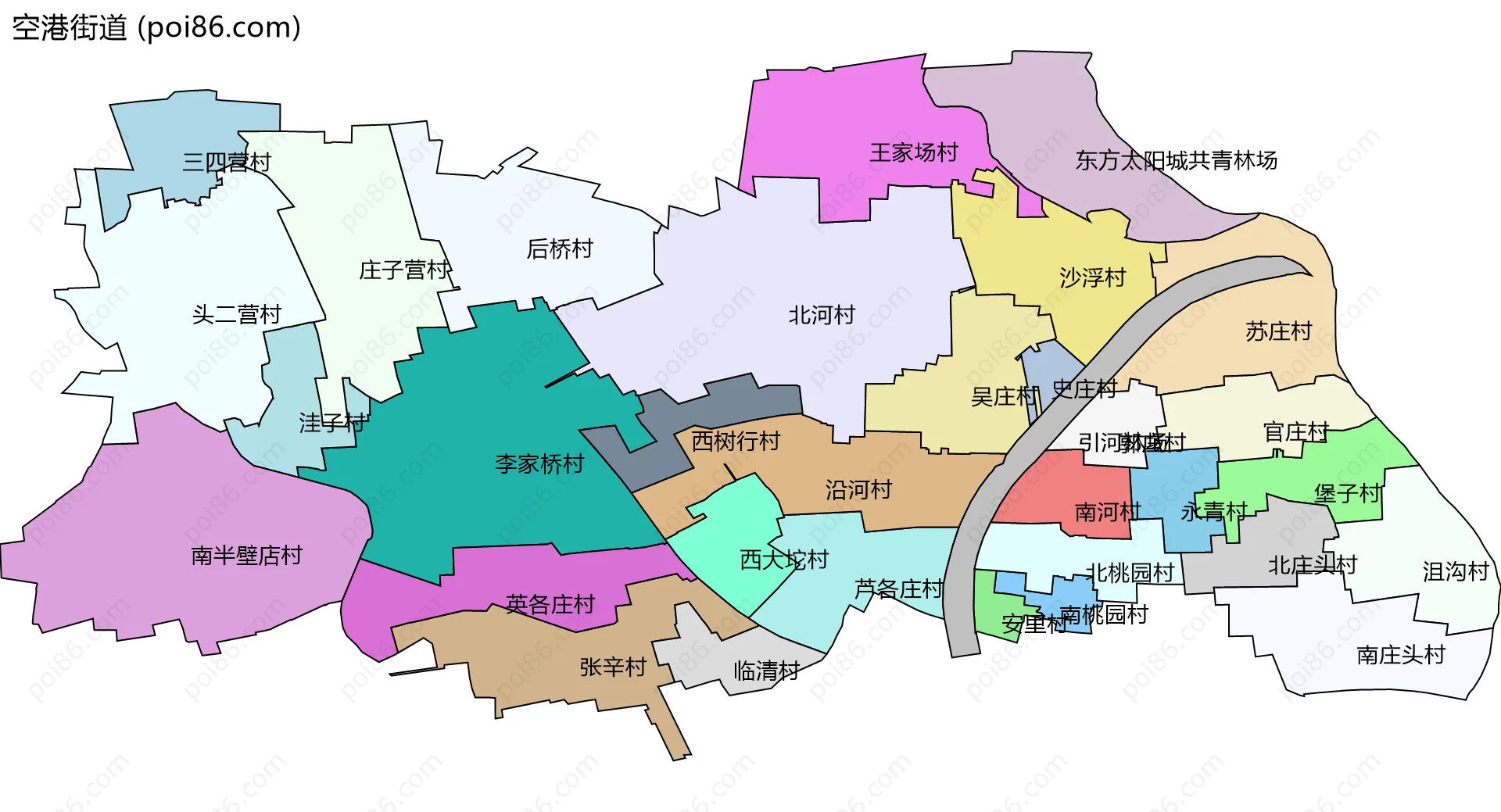 空港街道边界地图(五级行政区划)