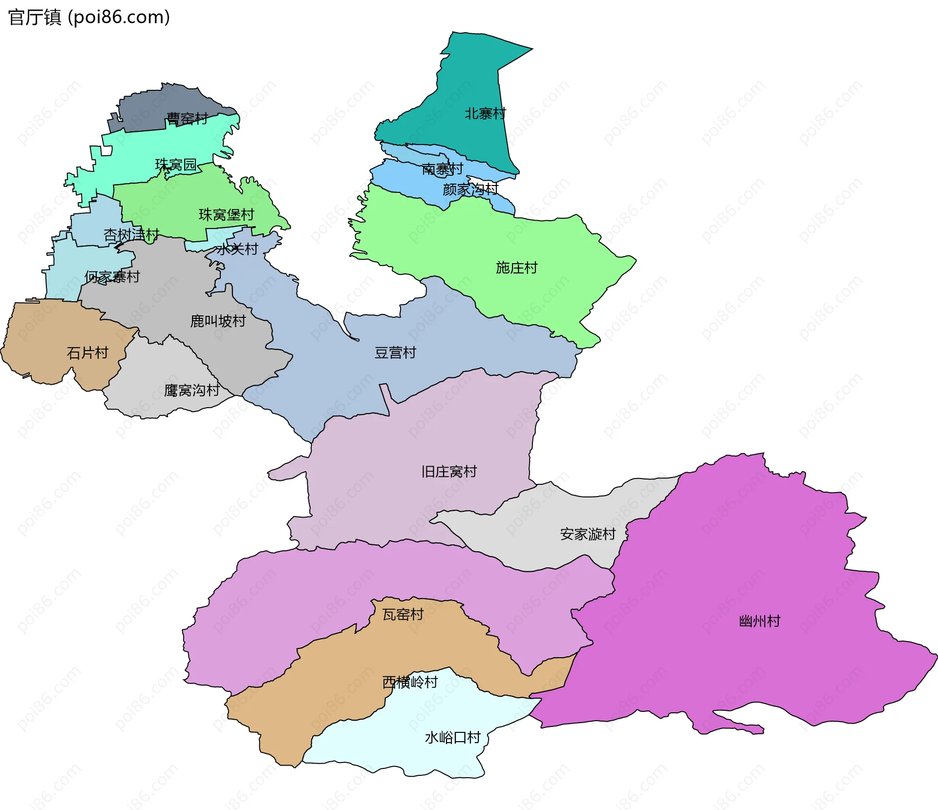 官厅镇边界地图(五级行政区划)