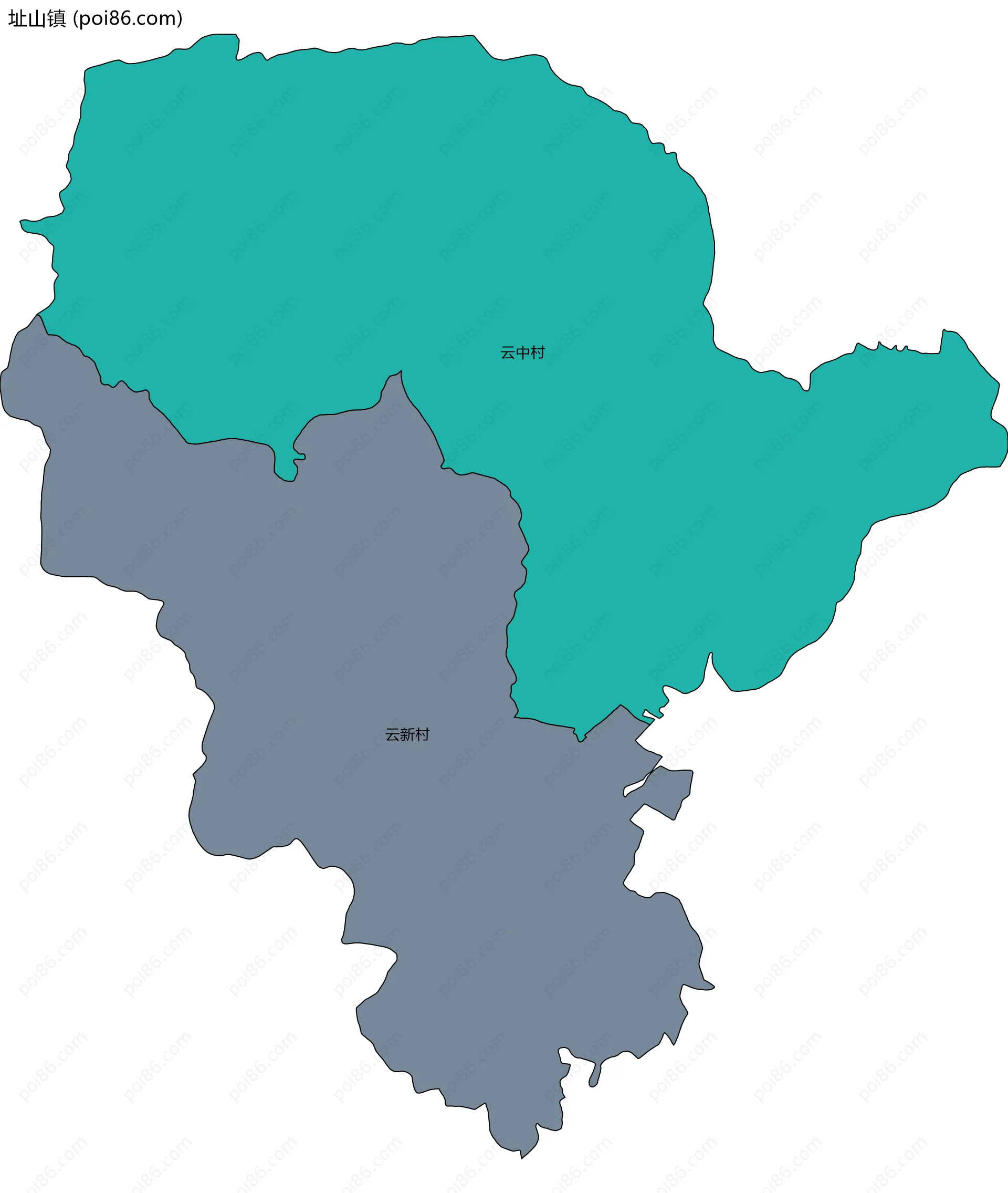 址山镇边界地图(五级行政区划)