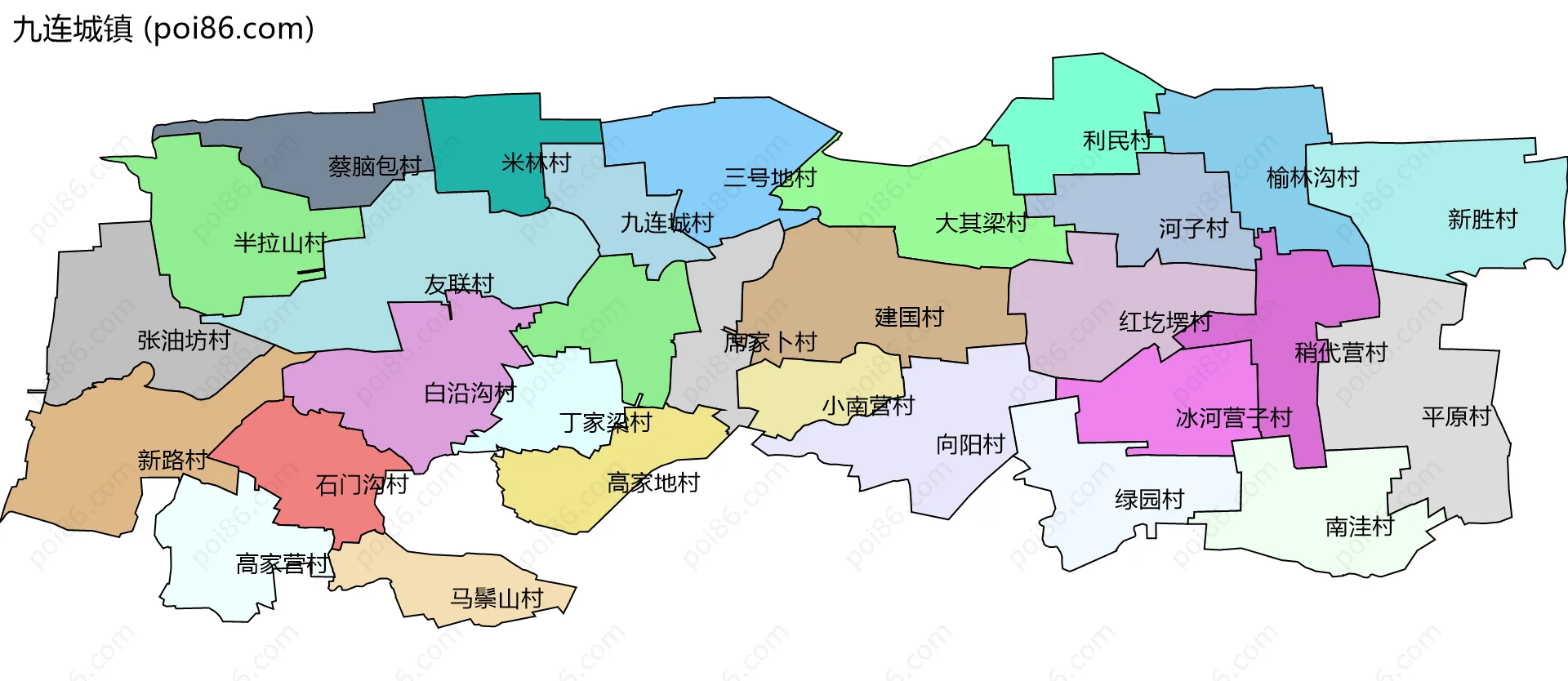 九连城镇边界地图(五级行政区划)