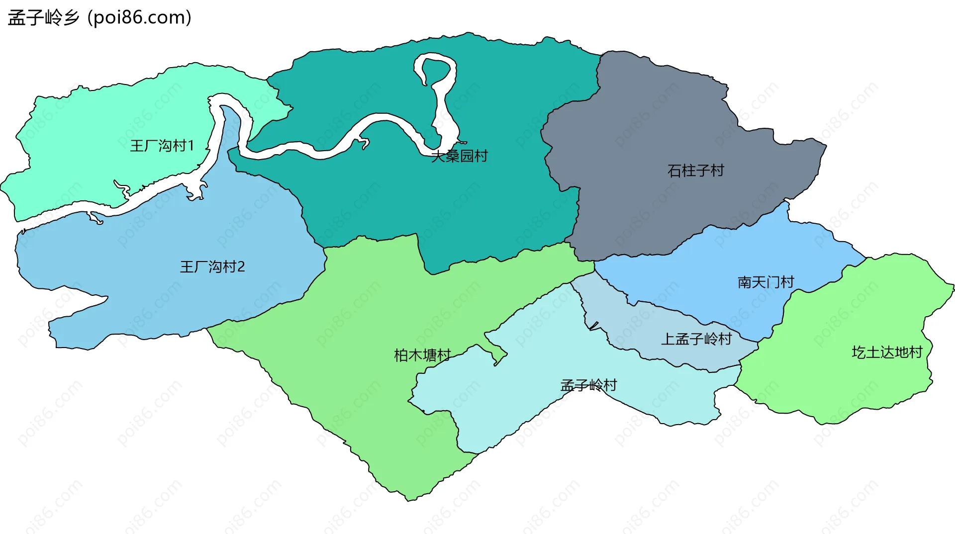 孟子岭乡边界地图(五级行政区划)