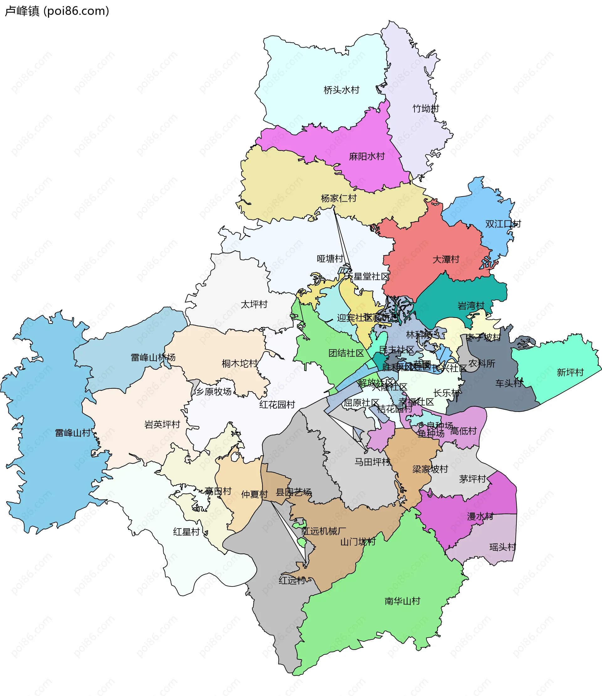 卢峰镇边界地图(五级行政区划)