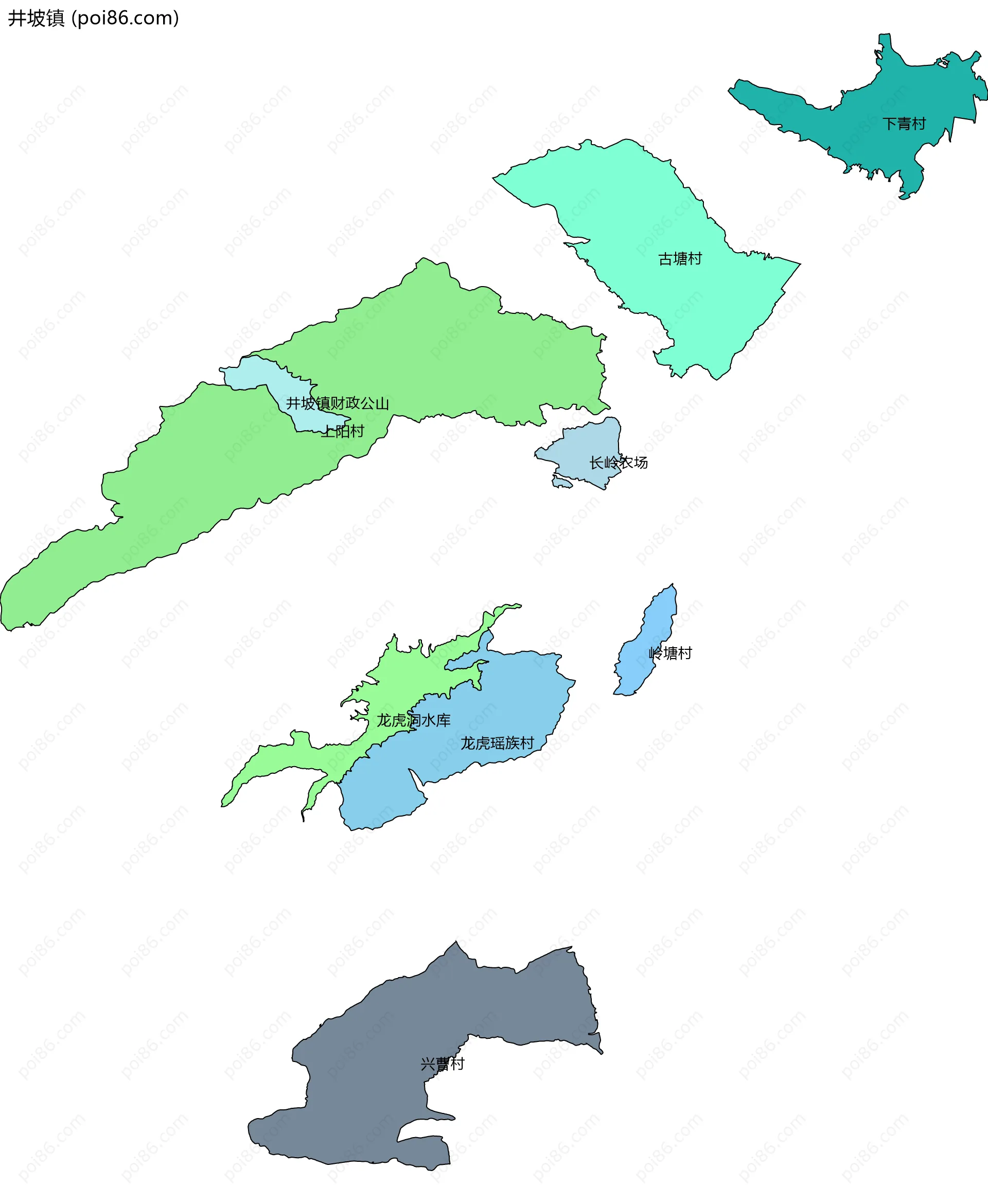 井坡镇边界地图(五级行政区划)