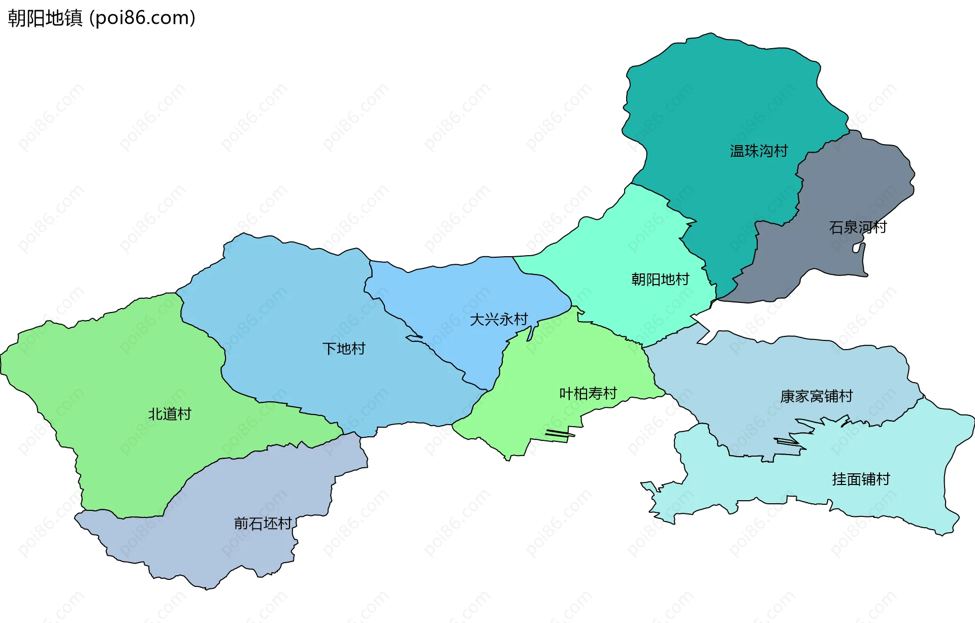 朝阳地镇边界地图(五级行政区划)