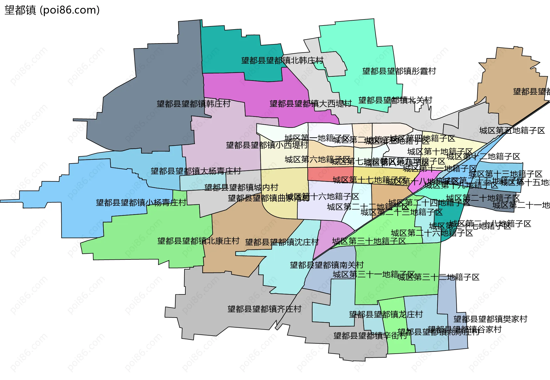 望都镇边界地图(五级行政区划)