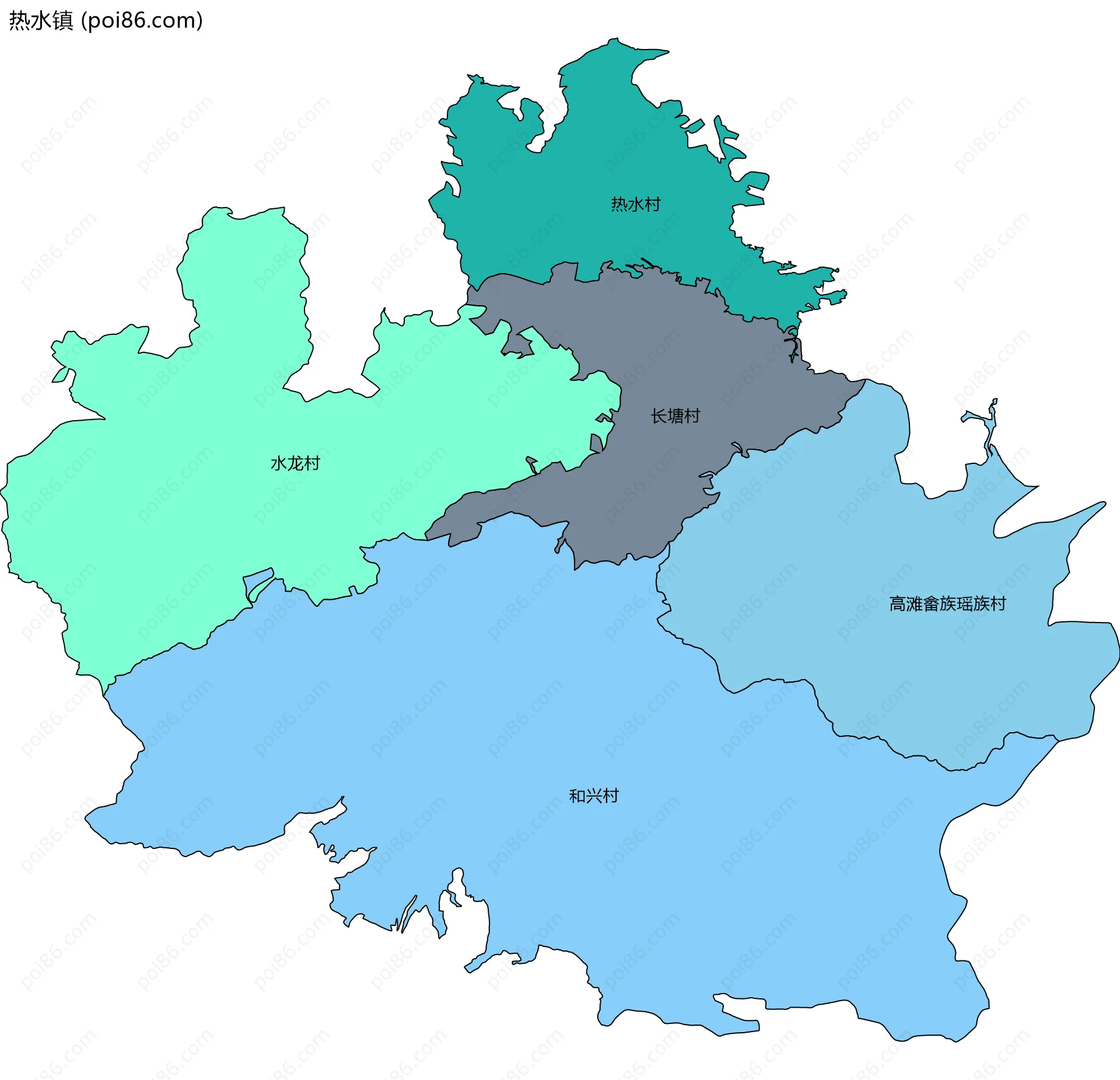 热水镇边界地图(五级行政区划)