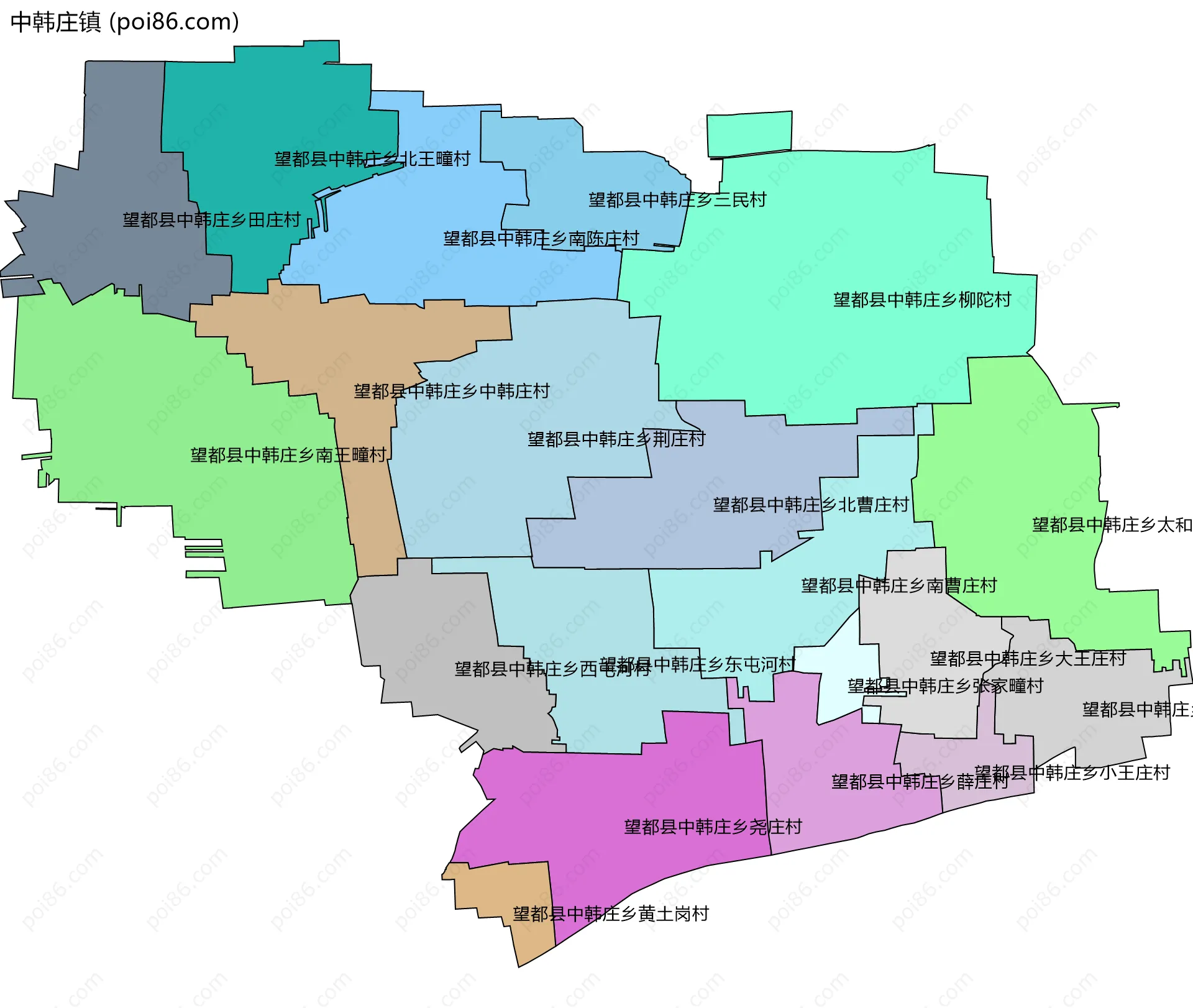 中韩庄镇边界地图(五级行政区划)