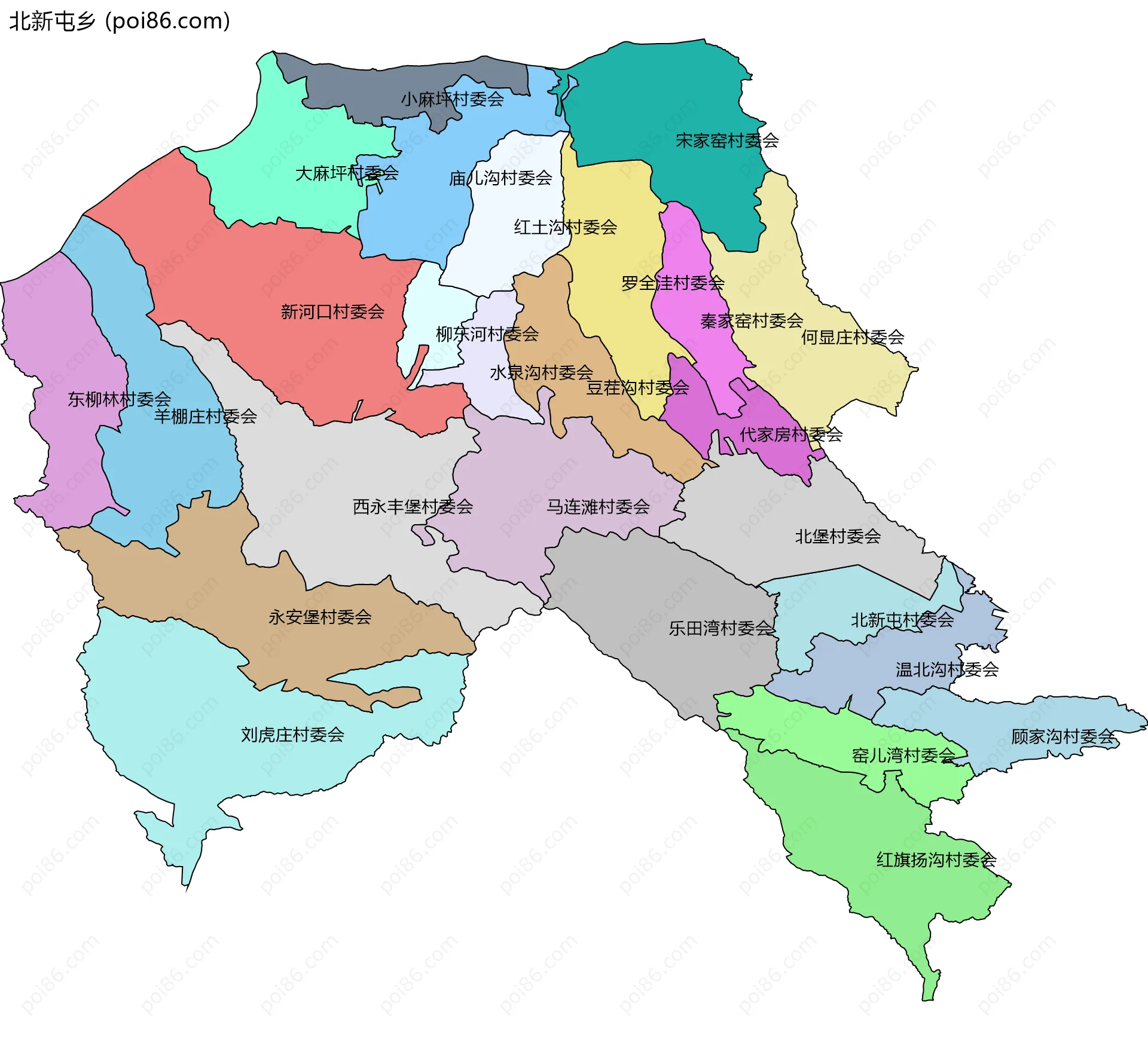 北新屯乡边界地图(五级行政区划)