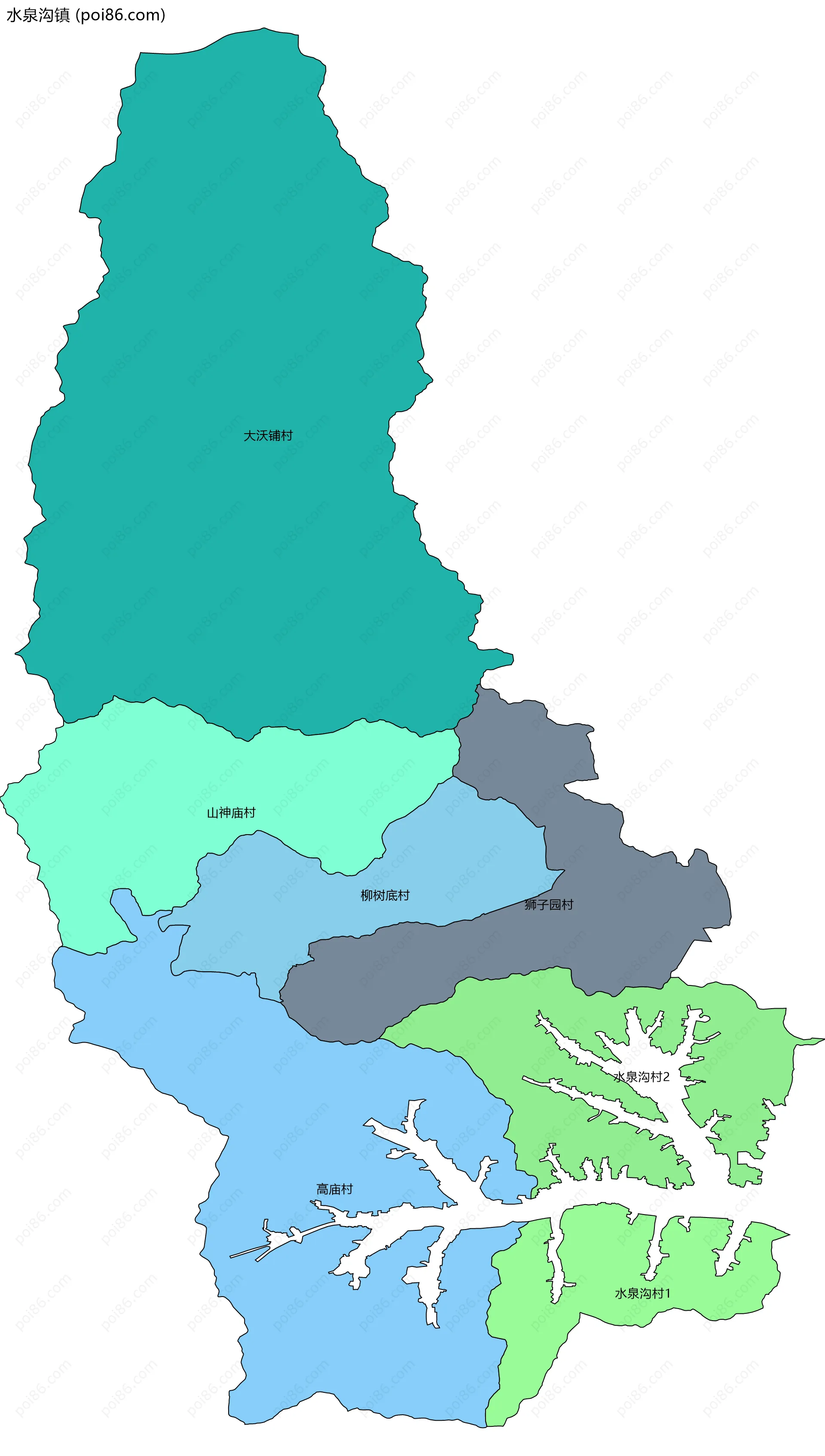 水泉沟镇边界地图(五级行政区划)