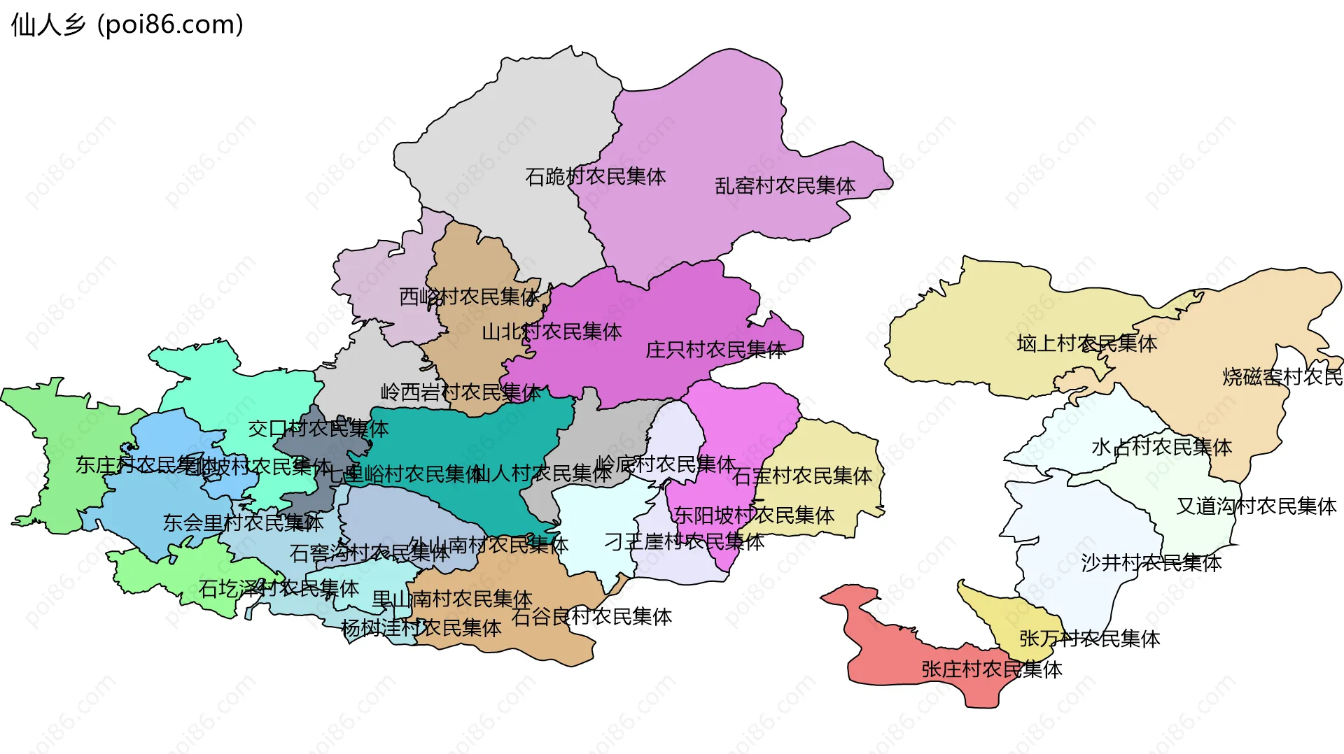 仙人乡边界地图(五级行政区划)