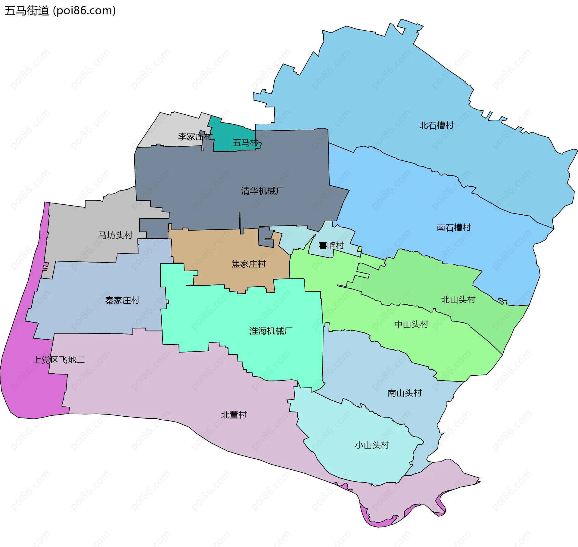 五马街道边界地图(五级行政区划)