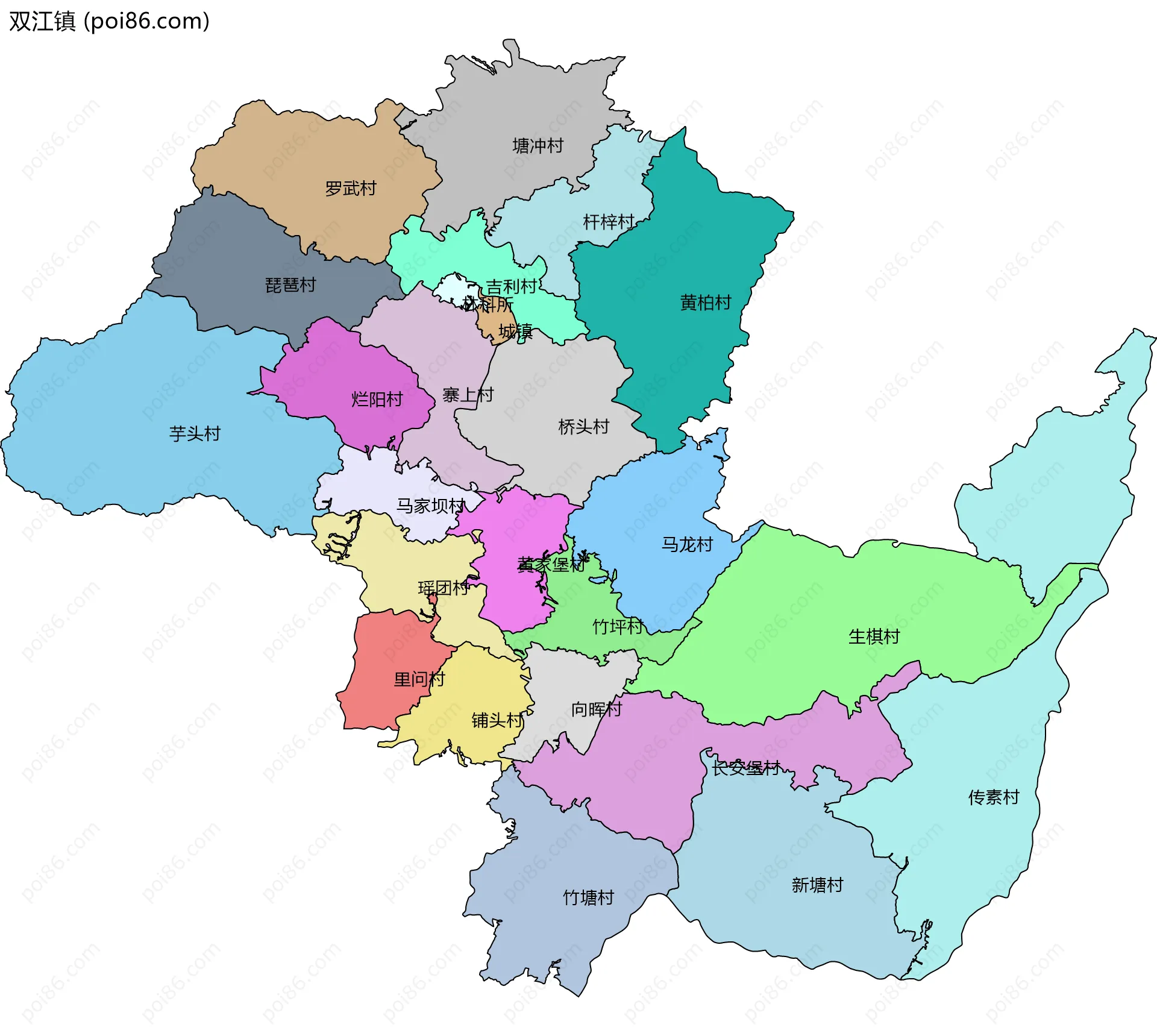 双江镇边界地图(五级行政区划)